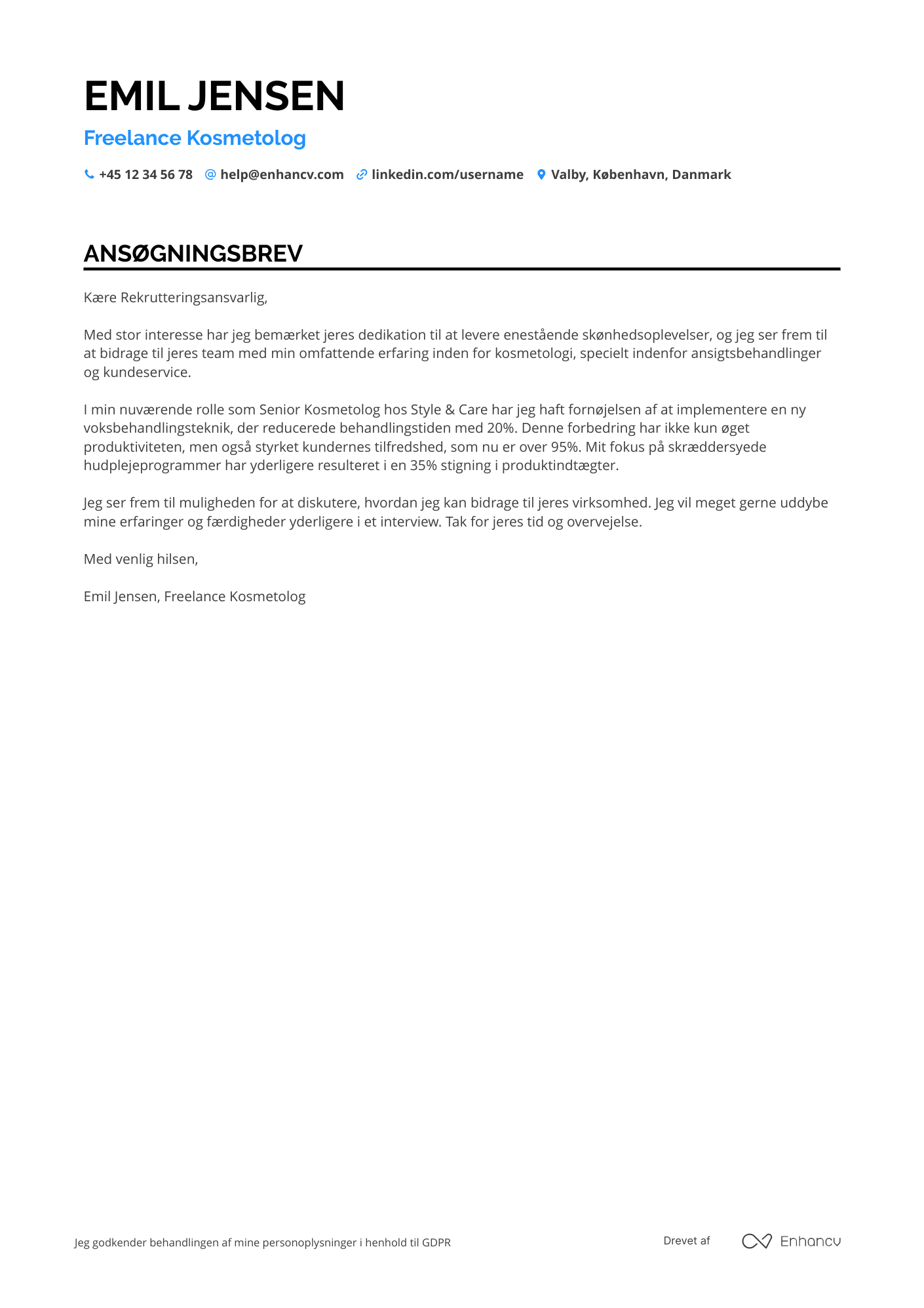 Ansøgningsbrev til Freelance kosmetolog Resume Example