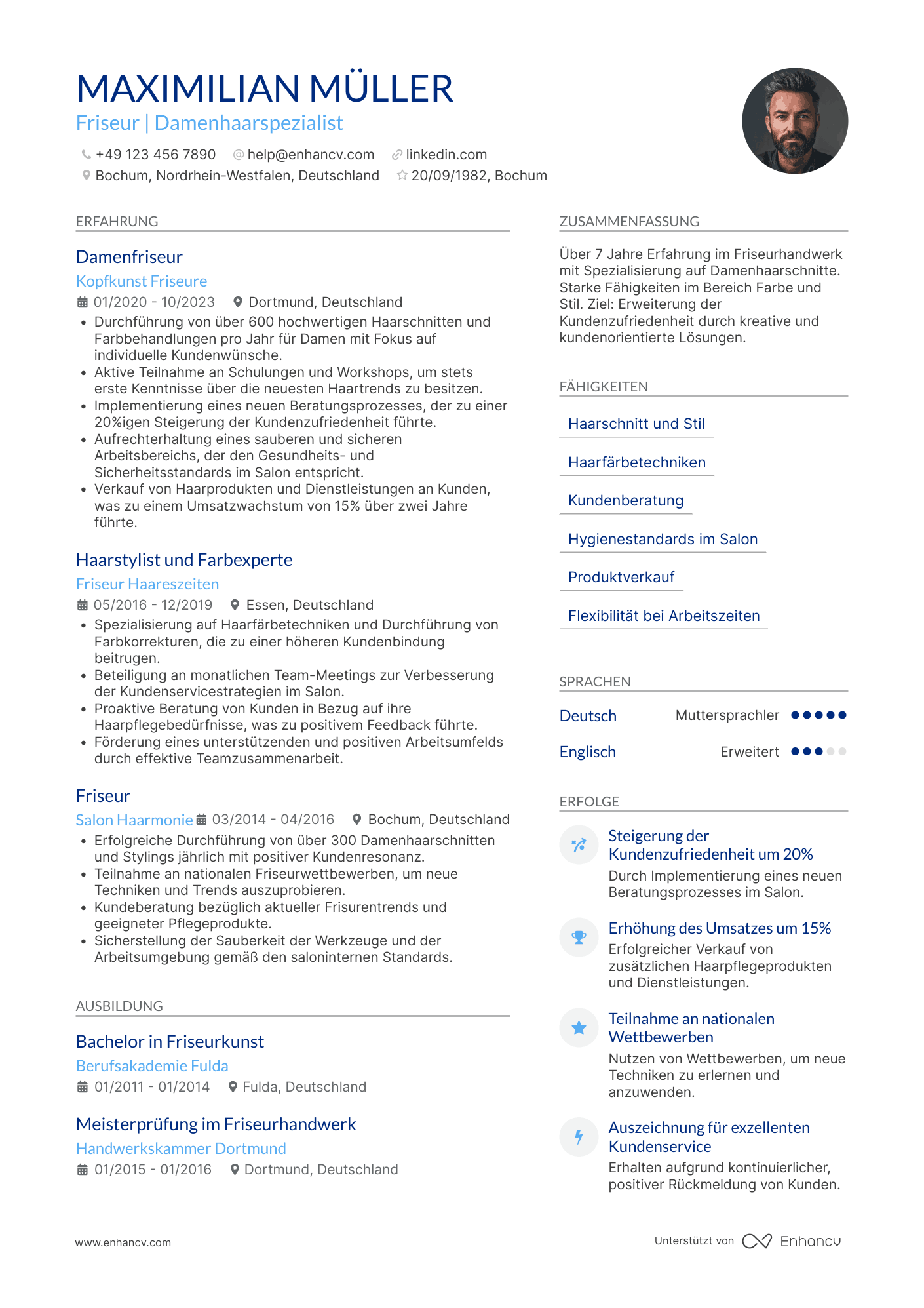 Lebenslauf als Friseurin für Damen Resume Example