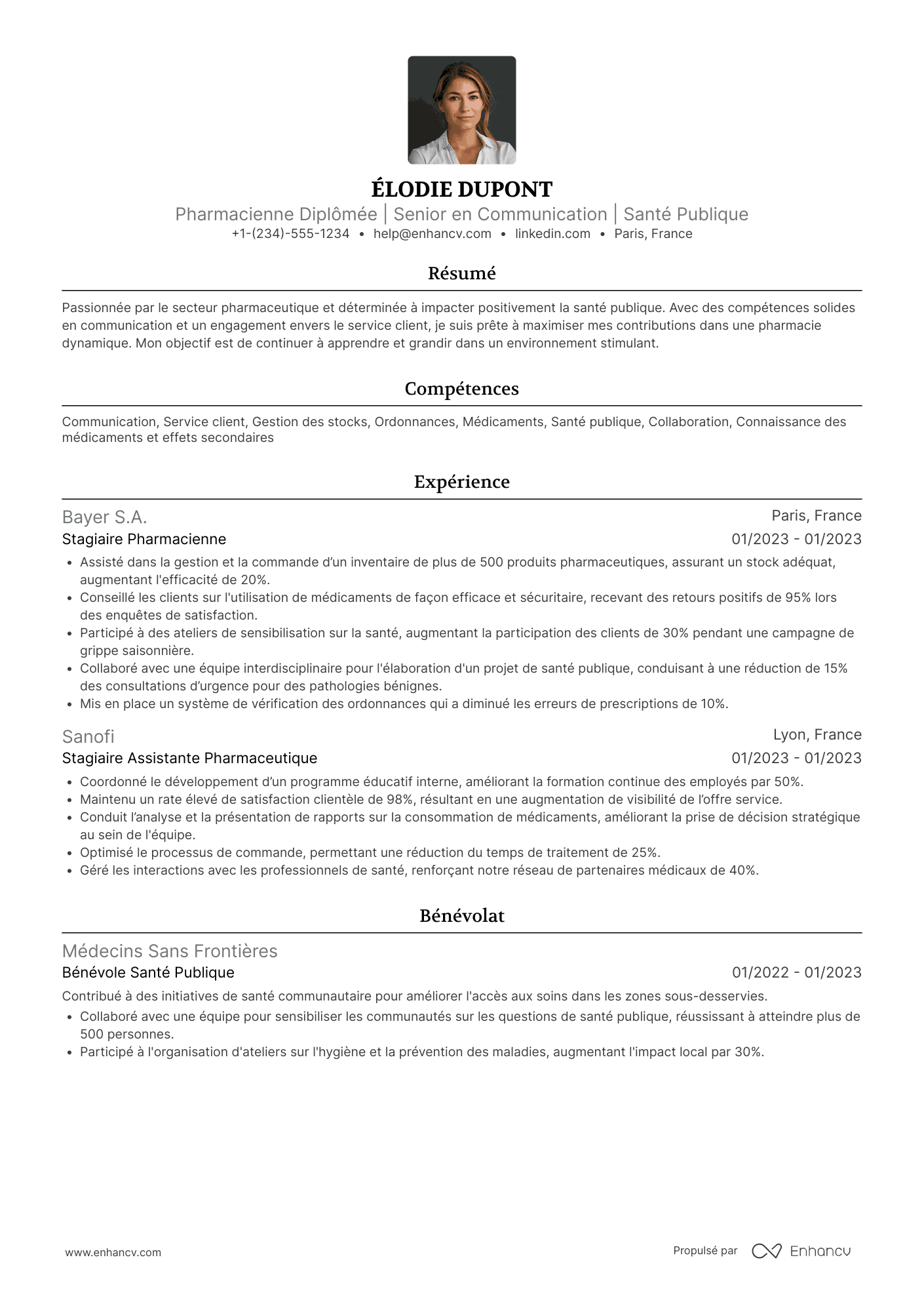 Exemple de CV de pharmacien sans expérience Resume Example