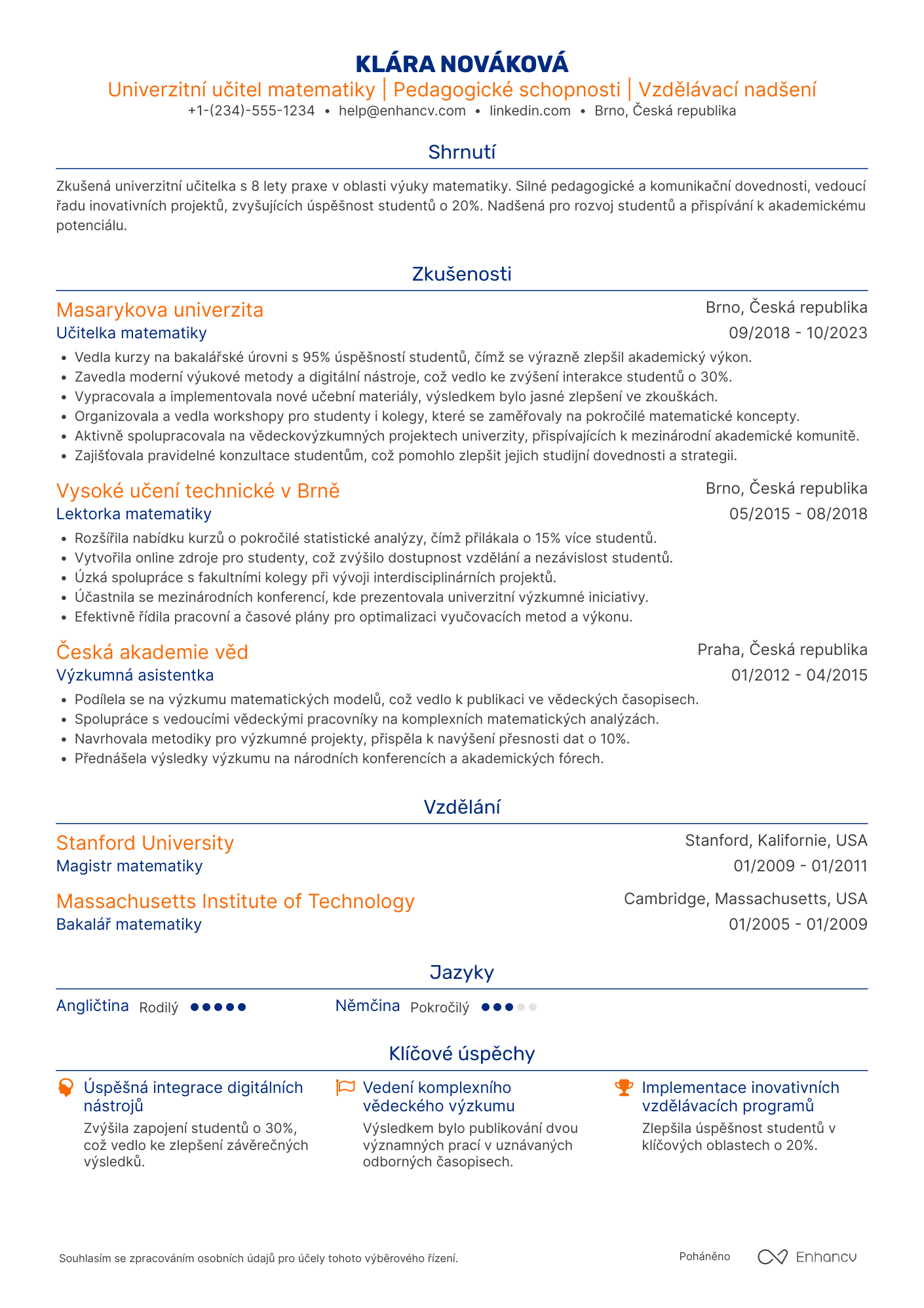 Životopis pro Učitel matematiky na univerzitě Resume Example