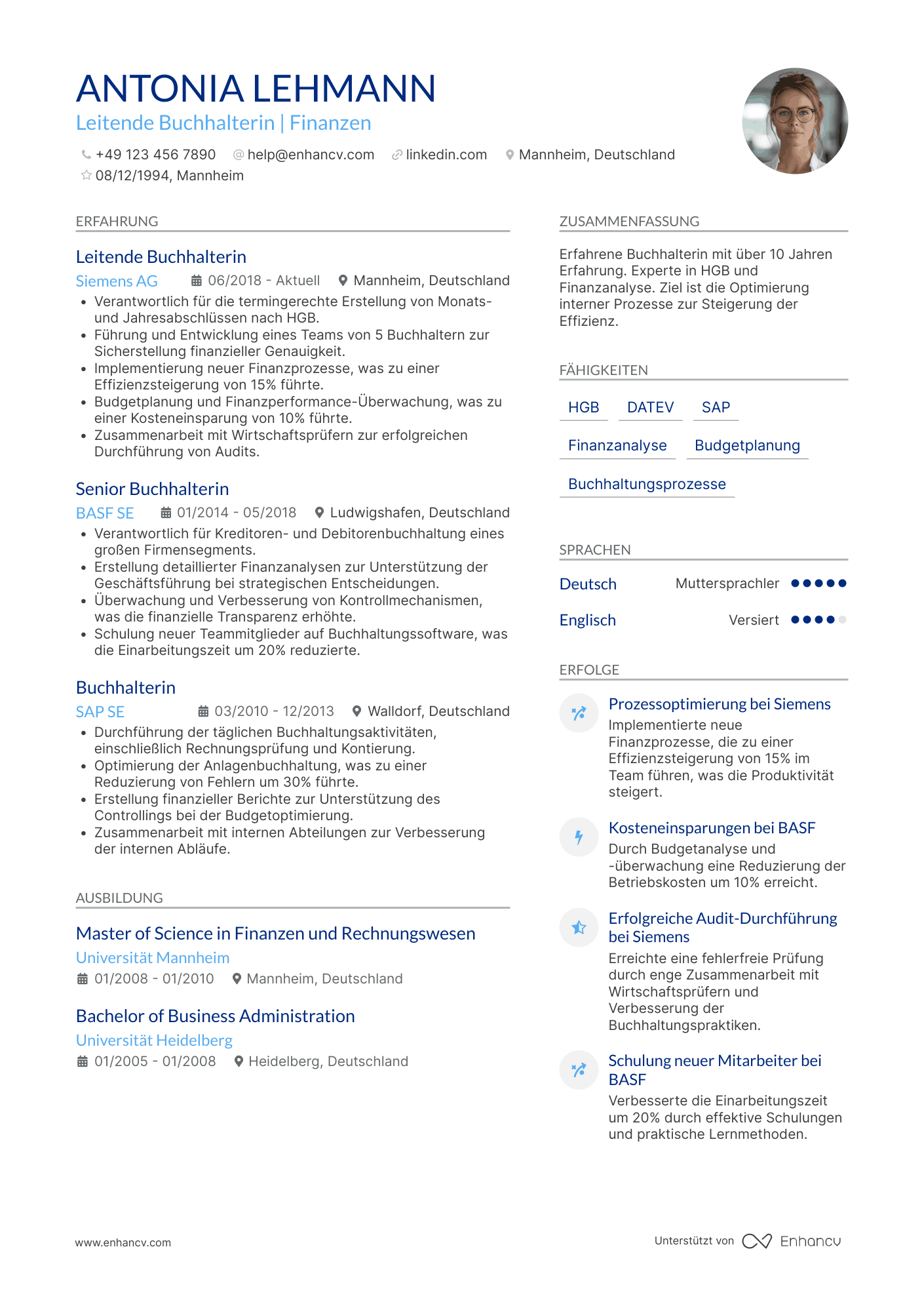 Lebenslauf als Buchhalter mit Führungserfahrung Resume Example