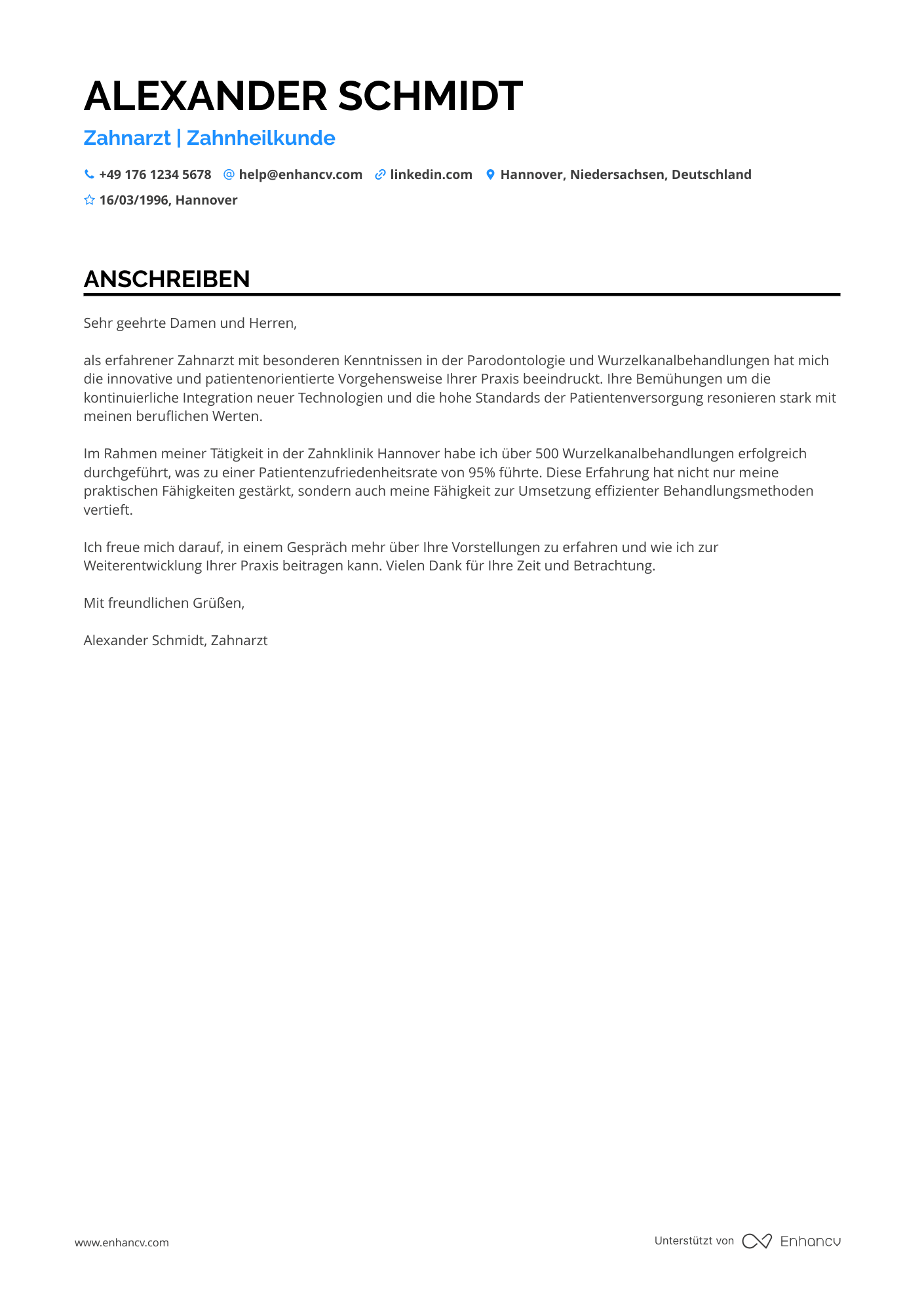 Zahnarzt für Vollzeit Resume Example