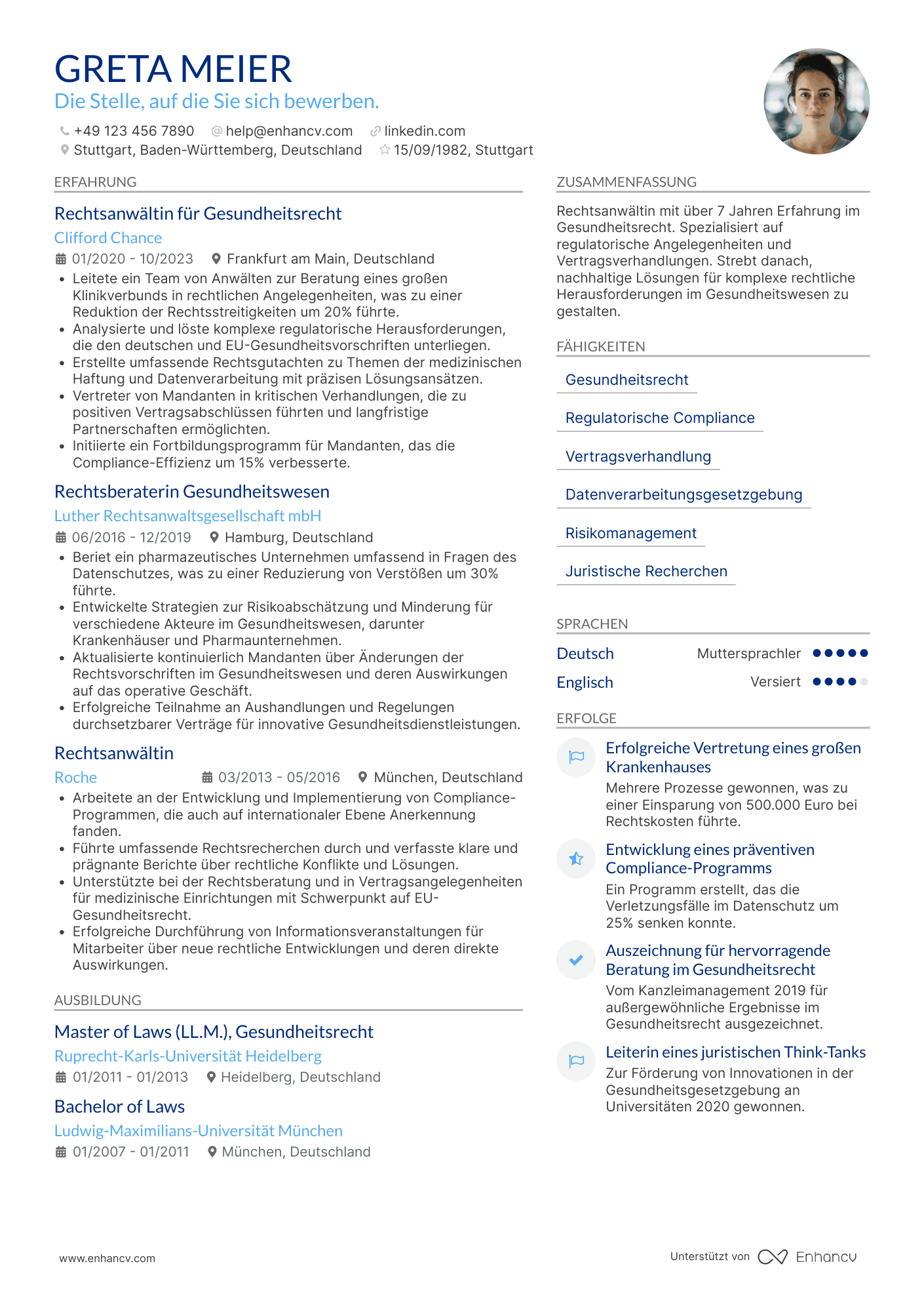Lebenslauf in Rechtsanwalt für Gesundheitswesen Resume Example