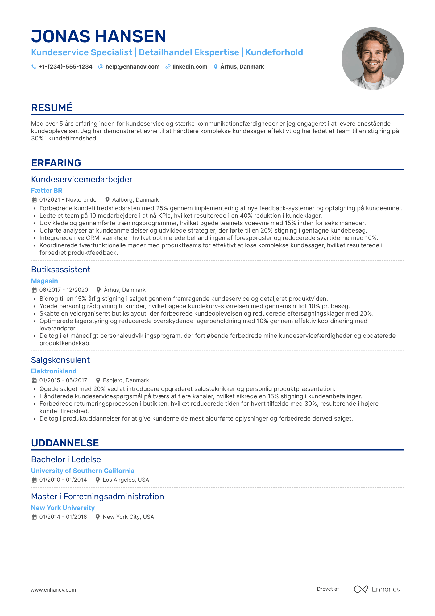 CV til Kundeservicemedarbejder i detailhandel Resume Example