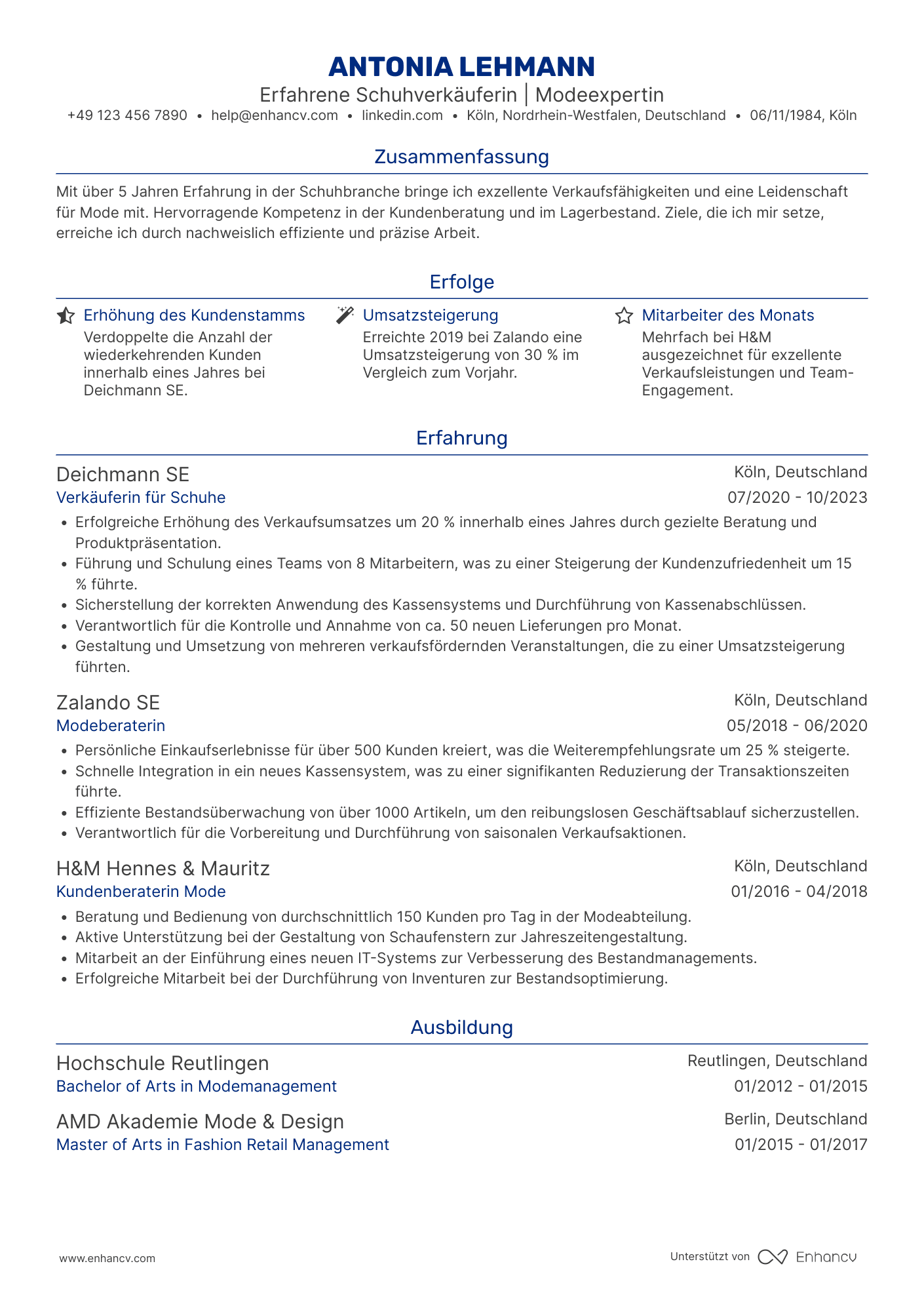 Lebenslauf in Verkäuferin in der Schuhindustrie Resume Example