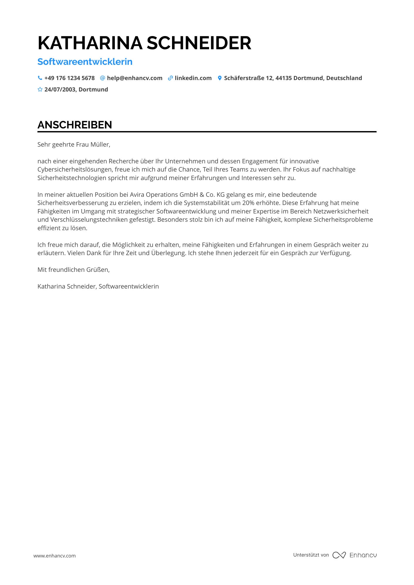 Softwareentwickler für Cybersecurity Resume Example