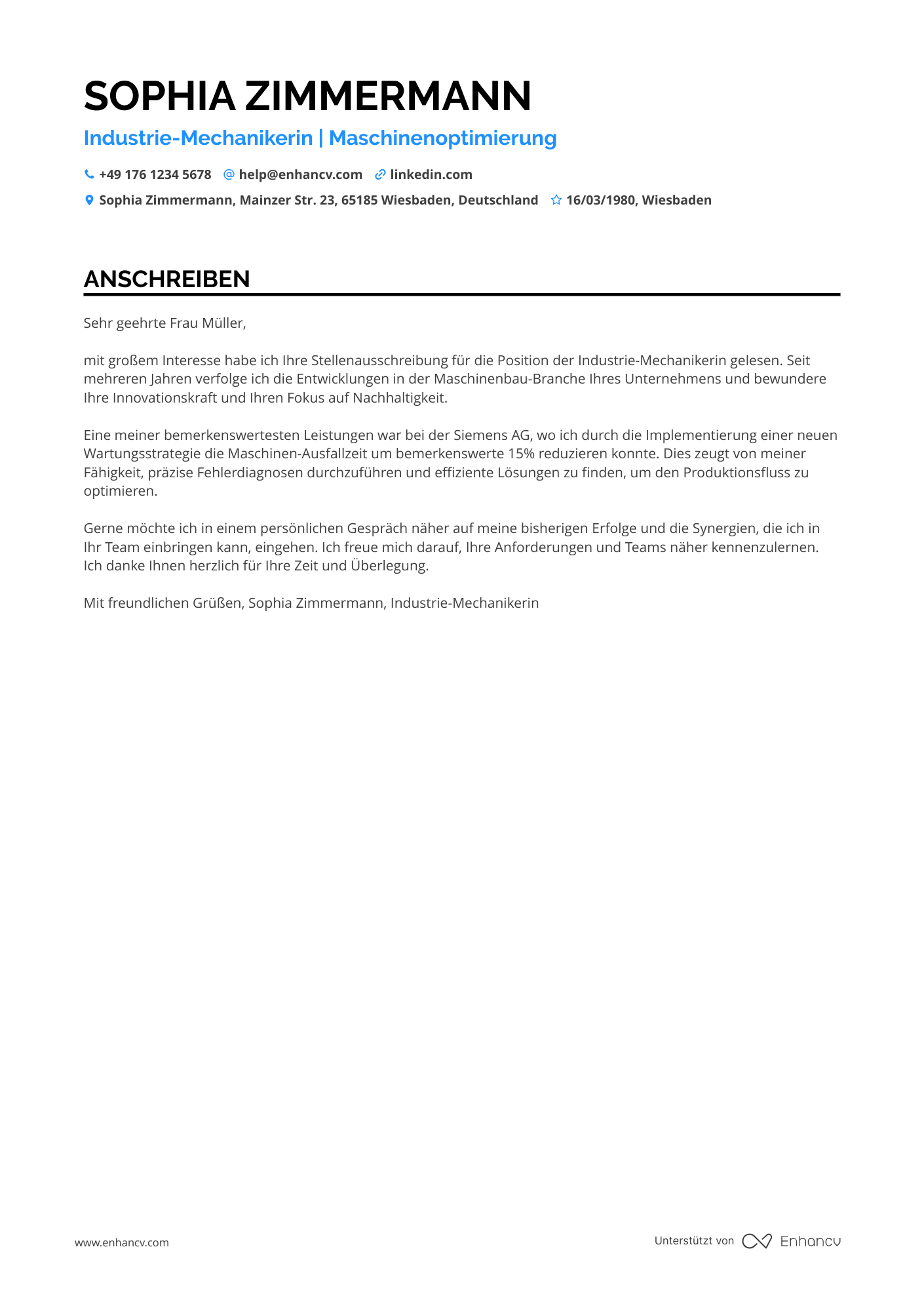 Industrie Mechaniker Resume Example