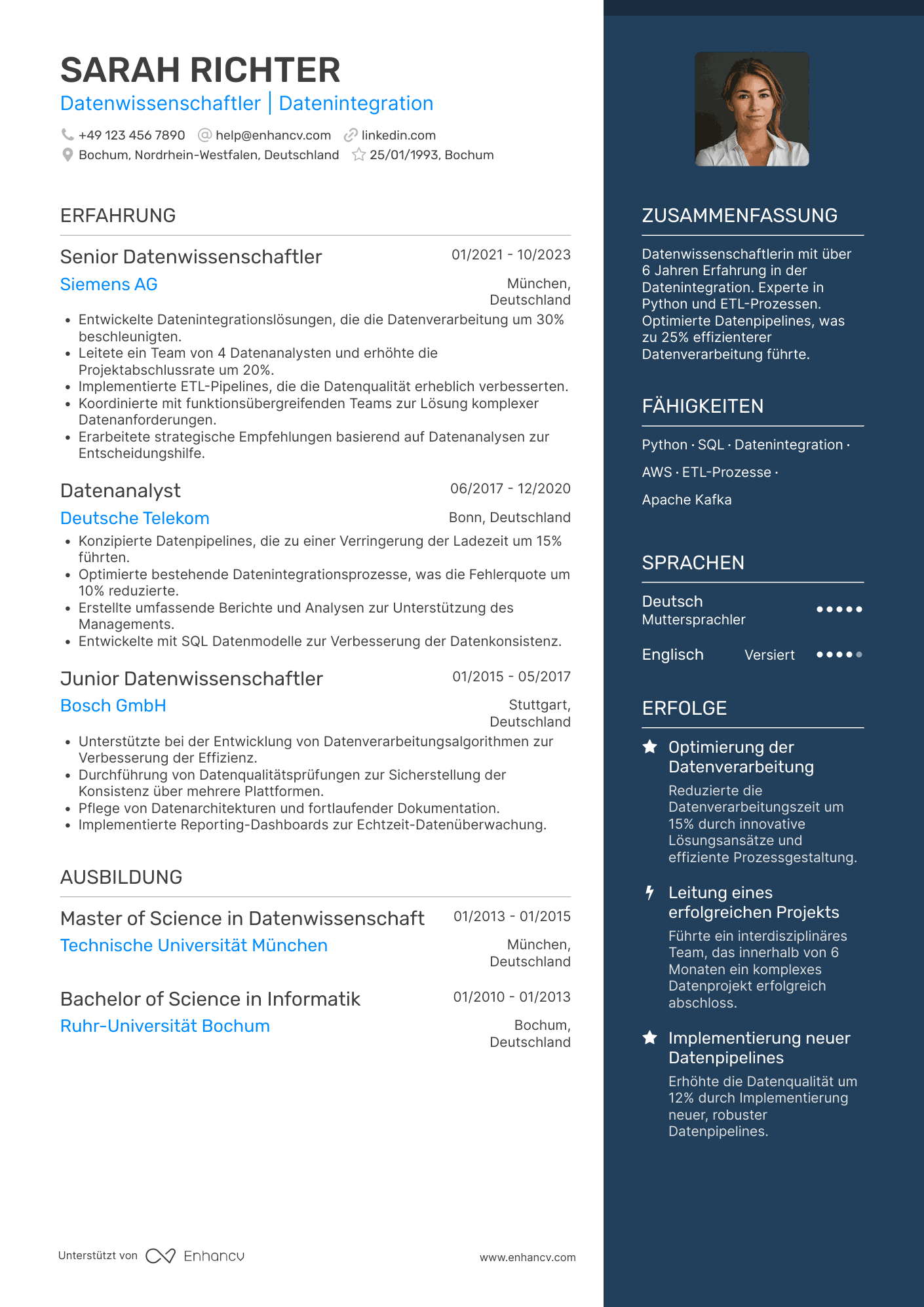 Lebenslauf als Datenwissenschaftler für Datenintegration Resume Example