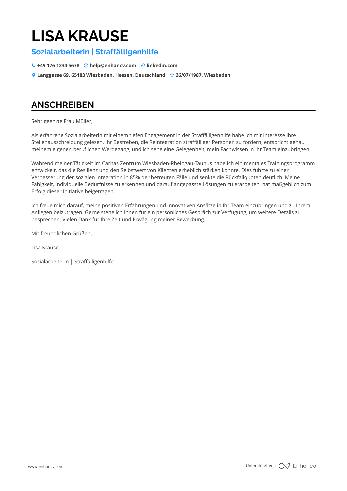 Sozialarbeiter in der Straffälligenhilfe Resume Example