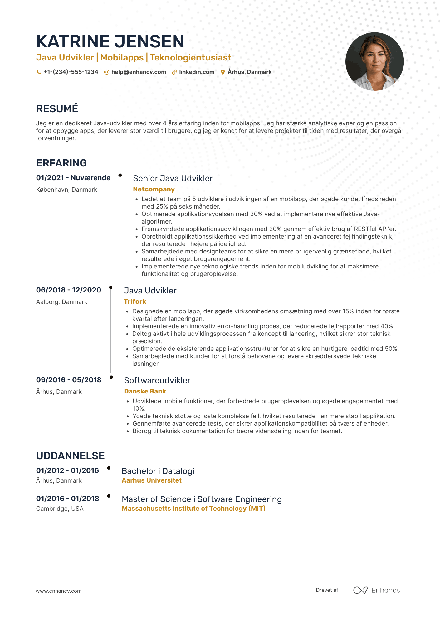 CV til Java Udvikler til mobilapps Resume Example
