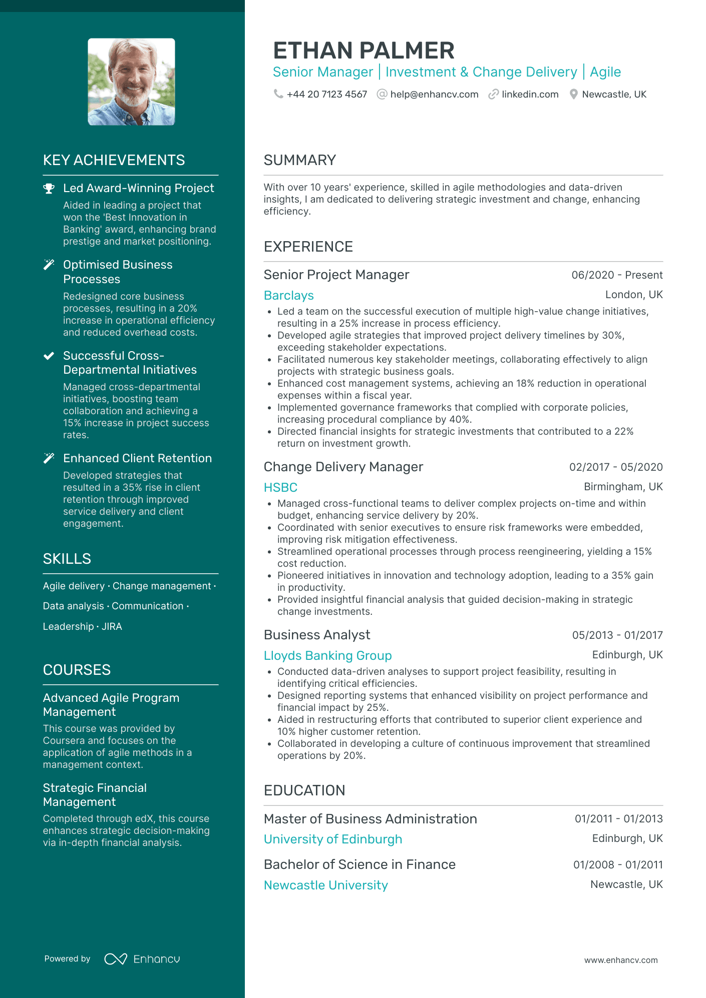 Change Delivery Manager in Banking Resume Example