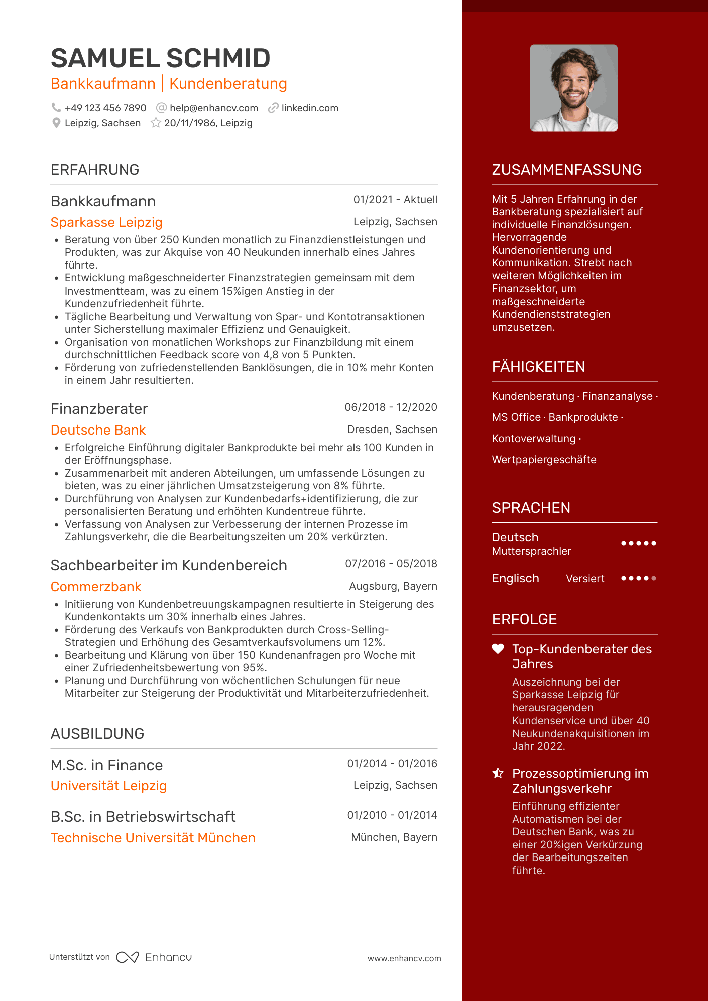 Lebenslauf in Bankkaufmann in der Volksbank Resume Example