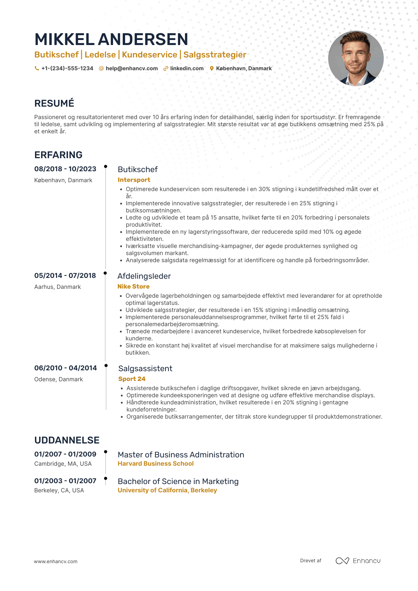 CV til Butikschef – sportsudstyr Resume Example