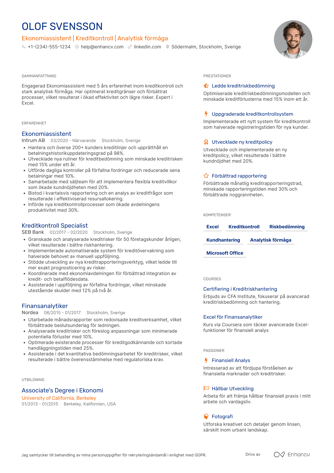 CV för Ekonomiassistent Kreditkontroll Resume Example