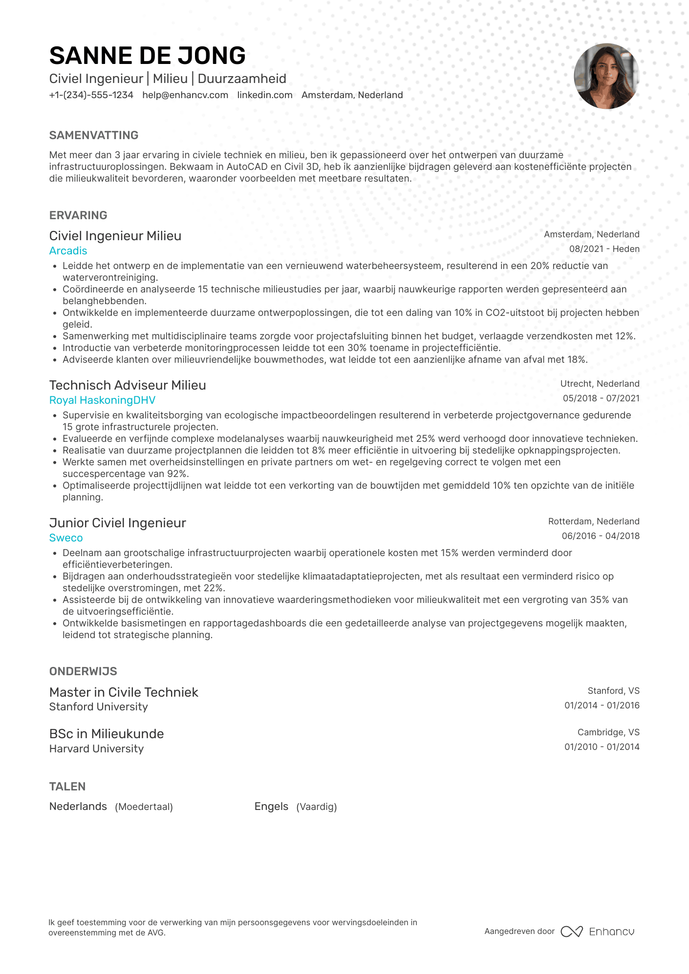 CV voor Civiel Ingenieur Milieu Resume Example