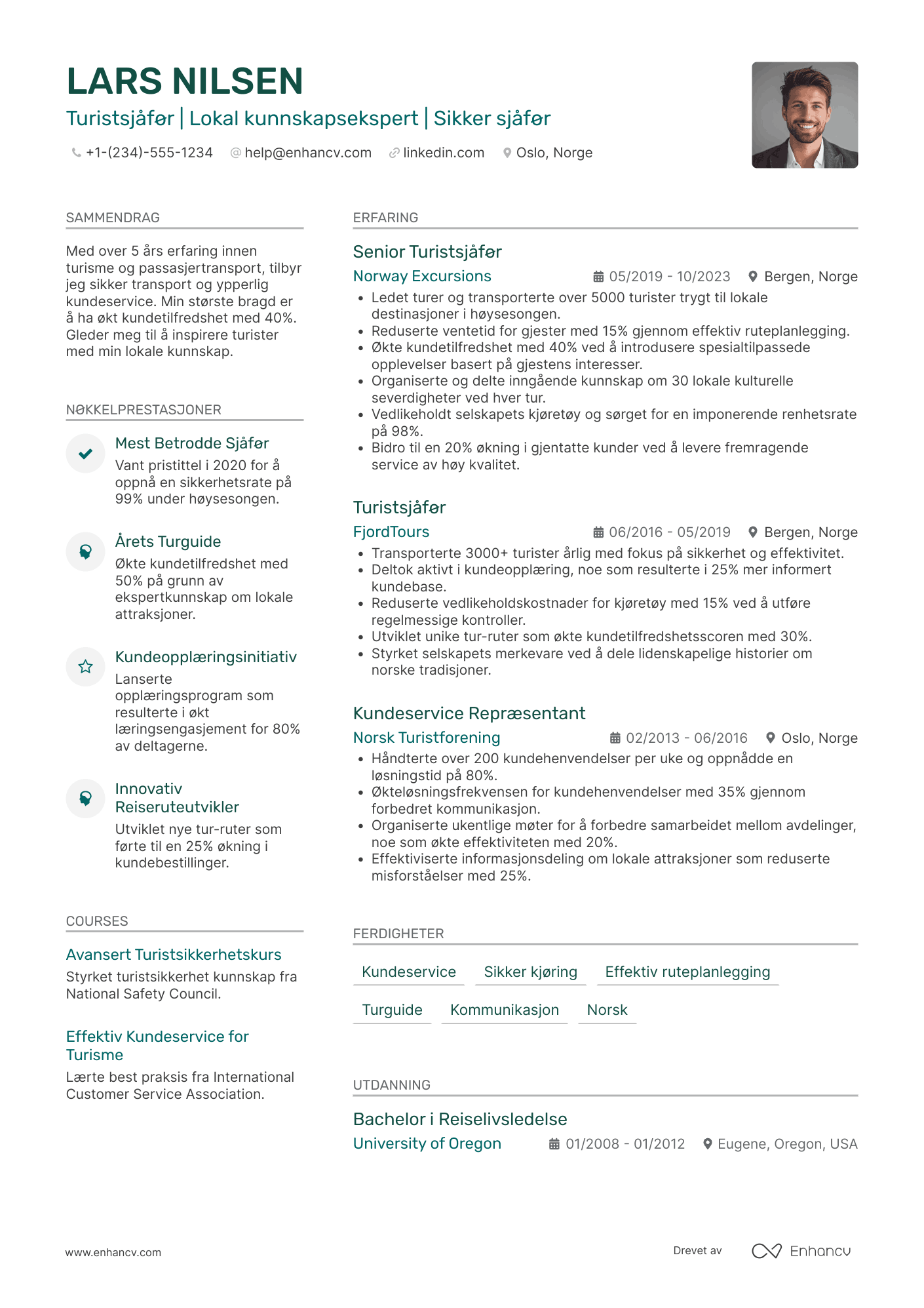 CV for Turistsjåfør Resume Example