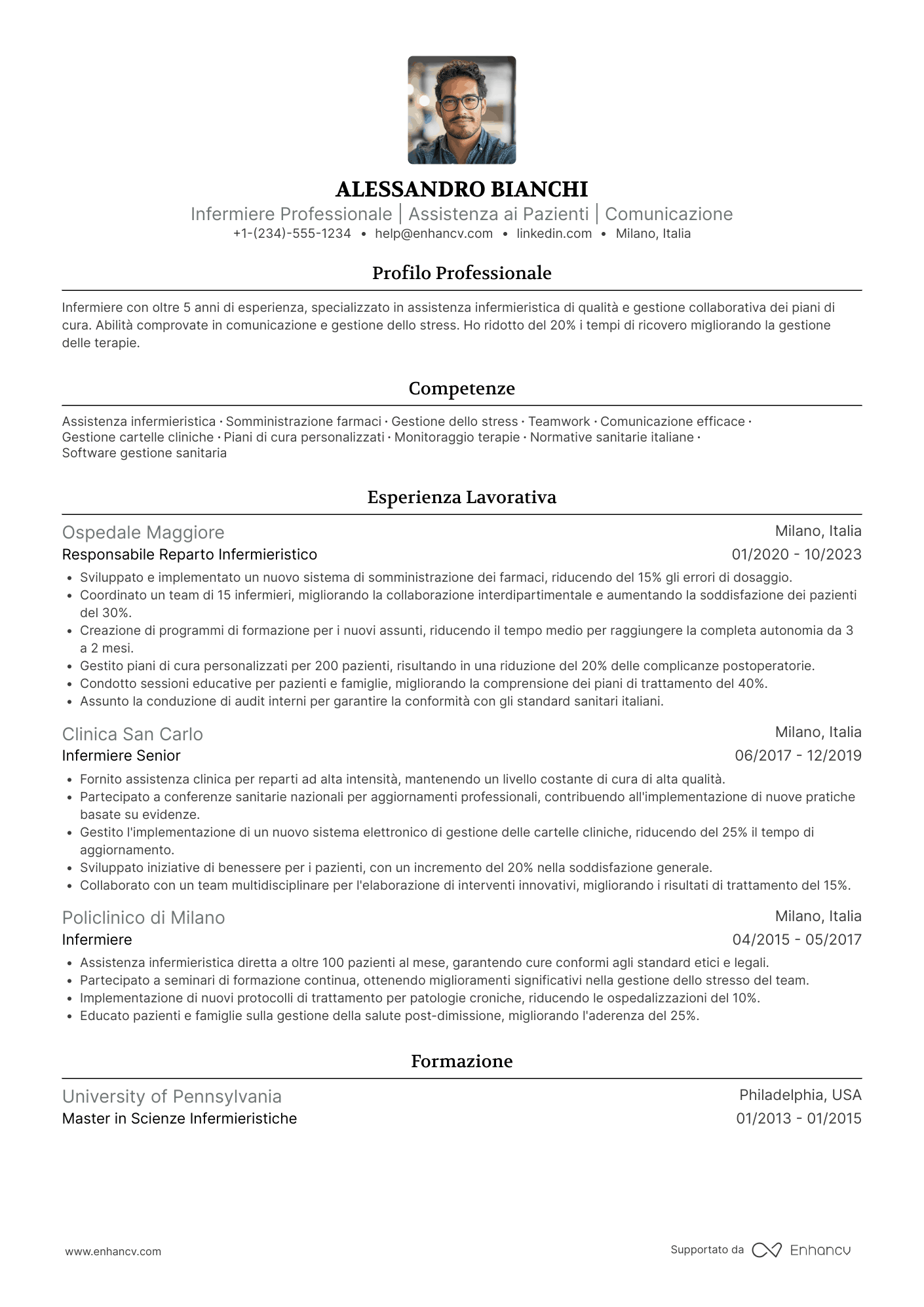 Curriculum per infermiere professionale Resume Example