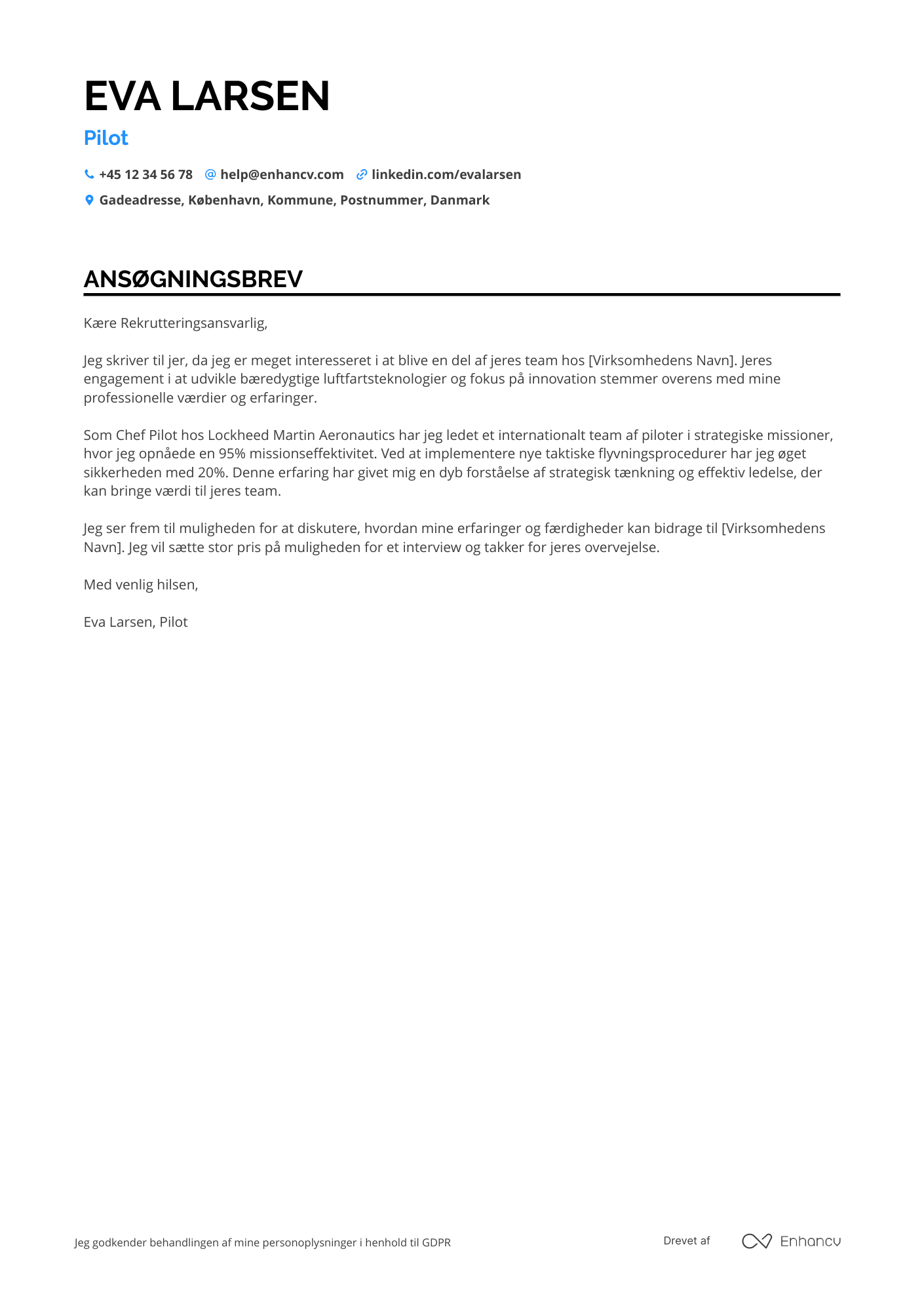 Ansøgningsbrev til Jagerpilot Resume Example