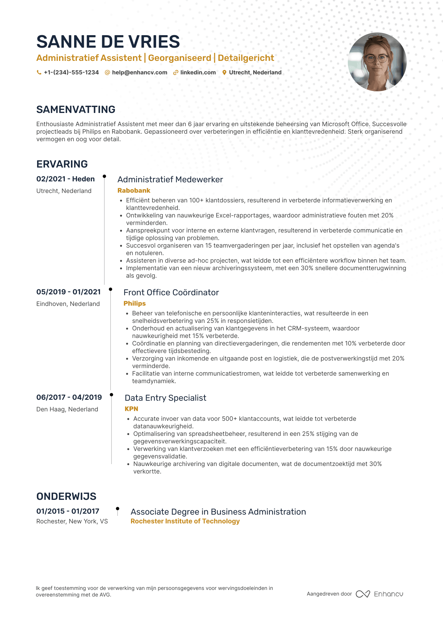 CV voor Bijbaantje administratief assistent Resume Example