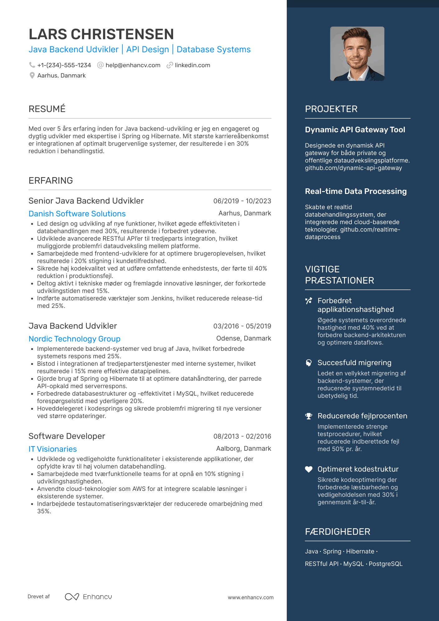 CV til Java Backend Udvikler Resume Example