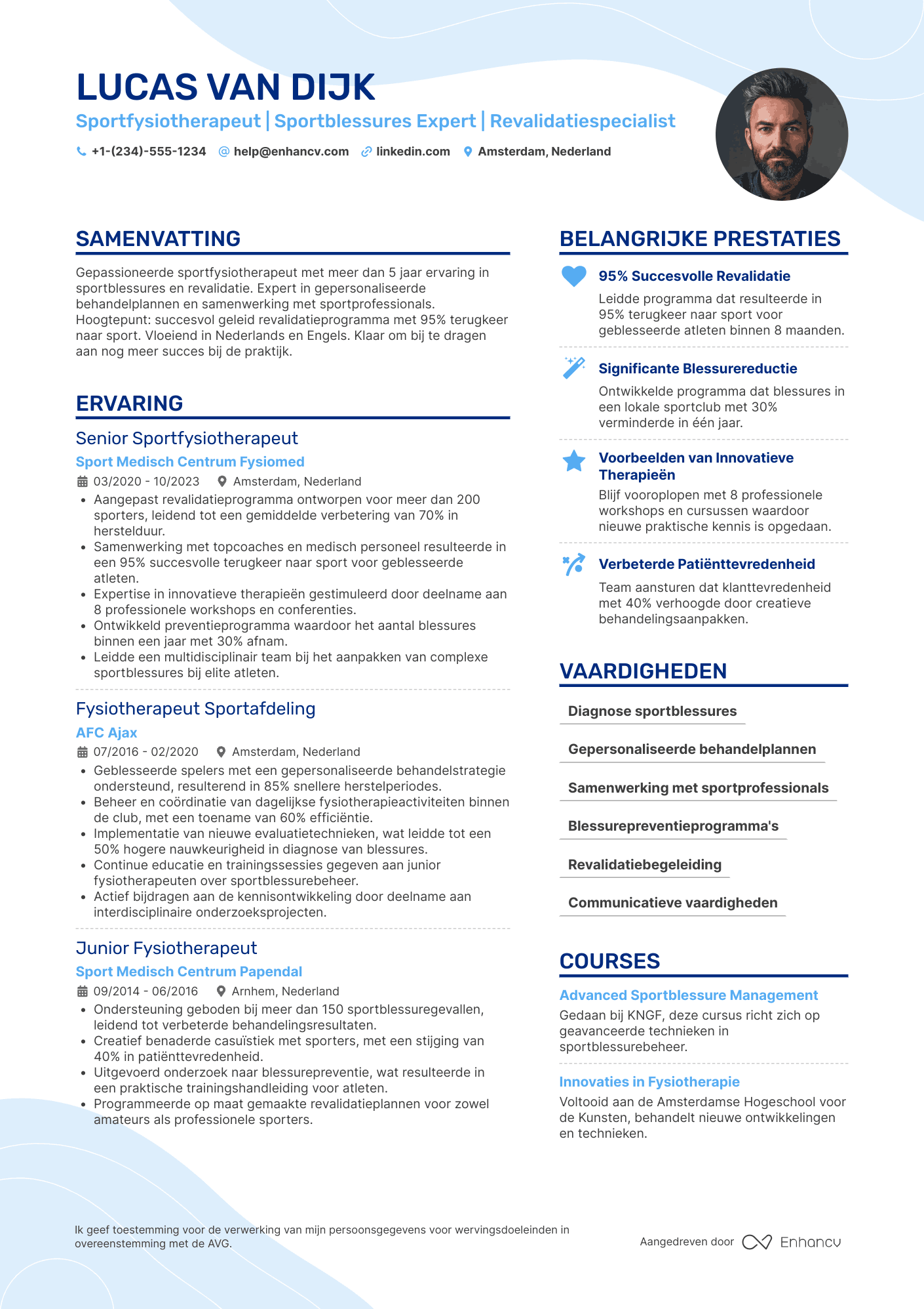 CV voor Sportfysiotherapeut Resume Example