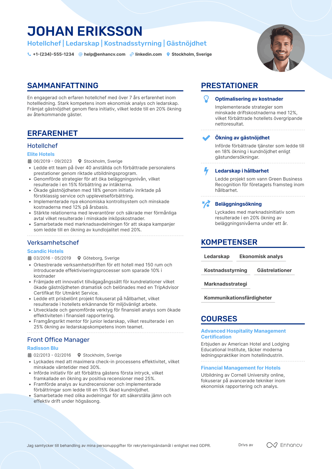 CV för Hotellchef förvaltning Resume Example