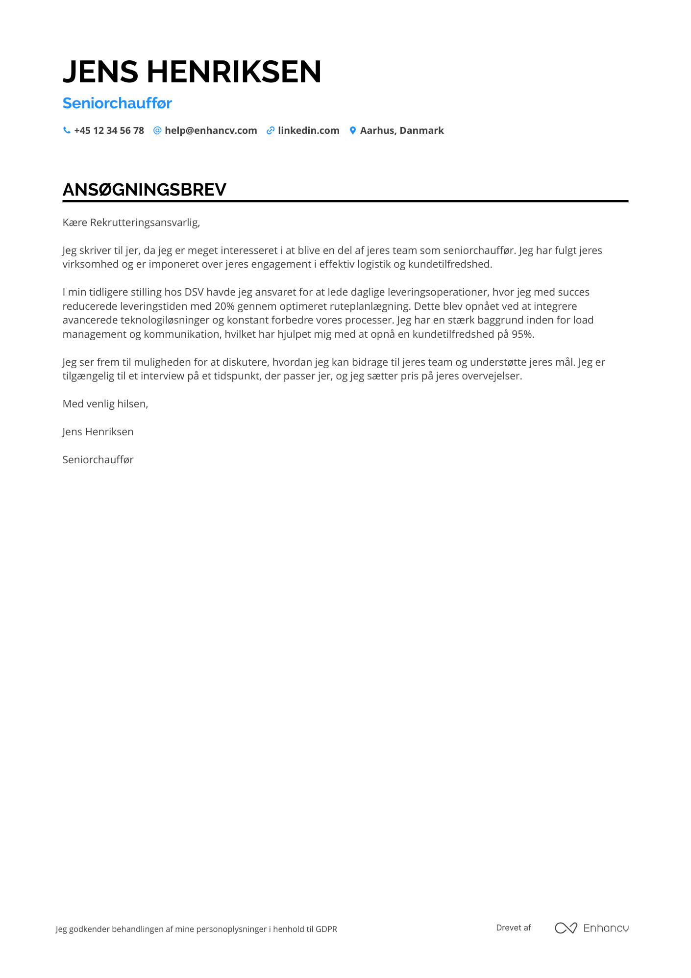 Ansøgningsbrev til Seniorchauffør Resume Example