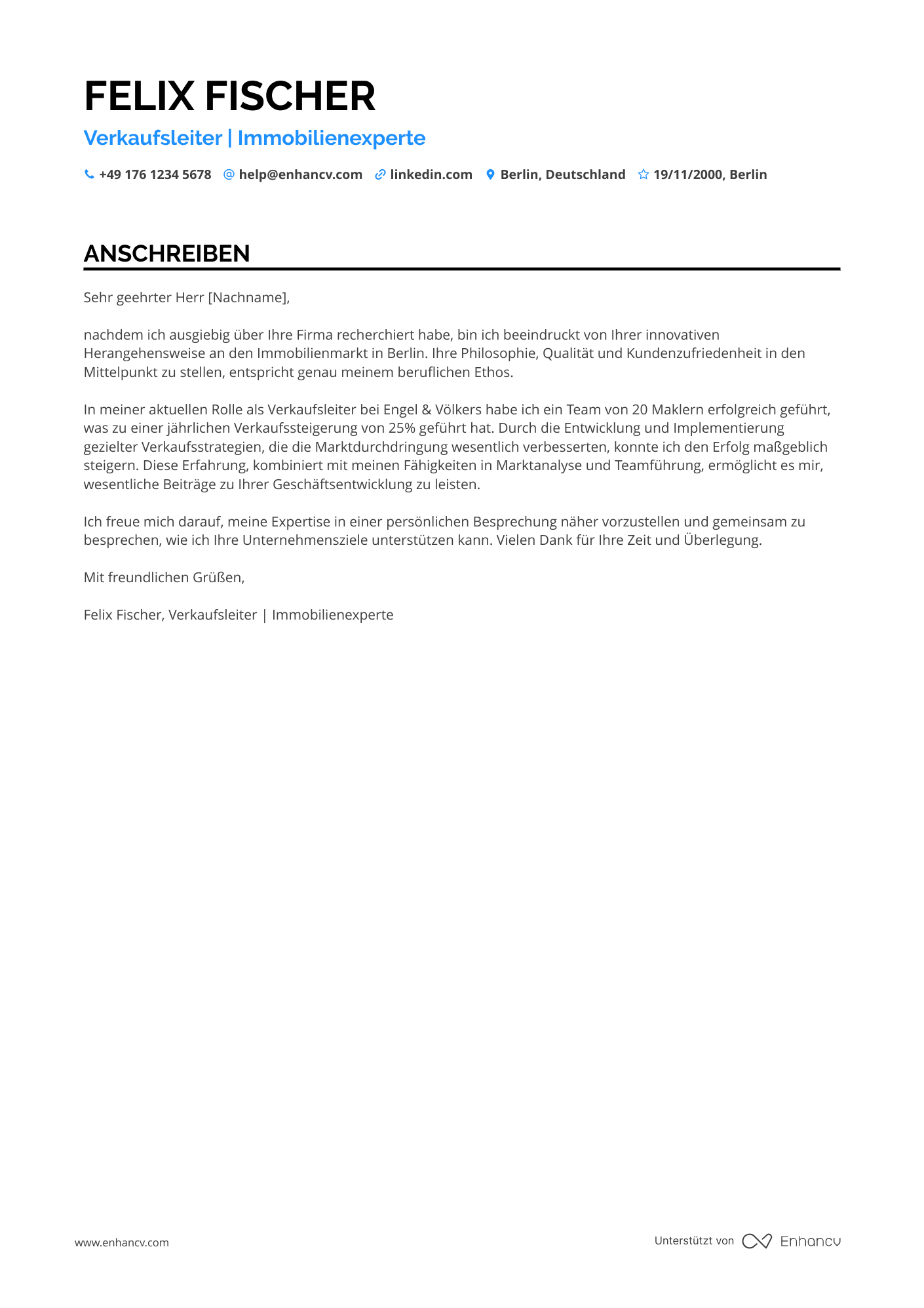 Immobilienmakler Verkaufsleiter Resume Example