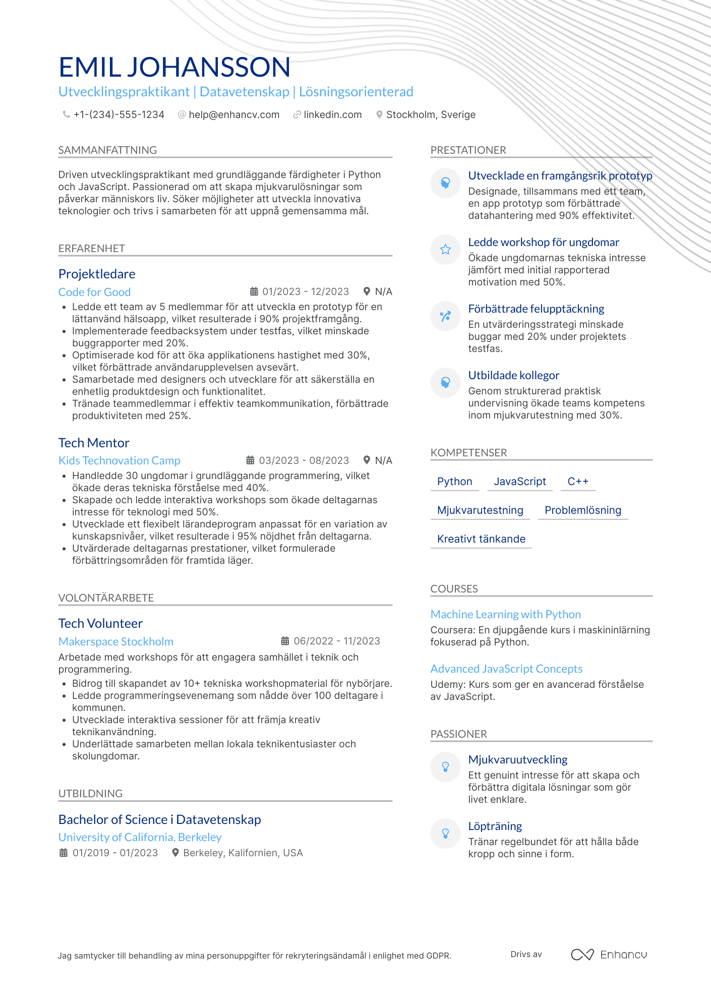 CV för Entwicklungspraktikant Resume Example