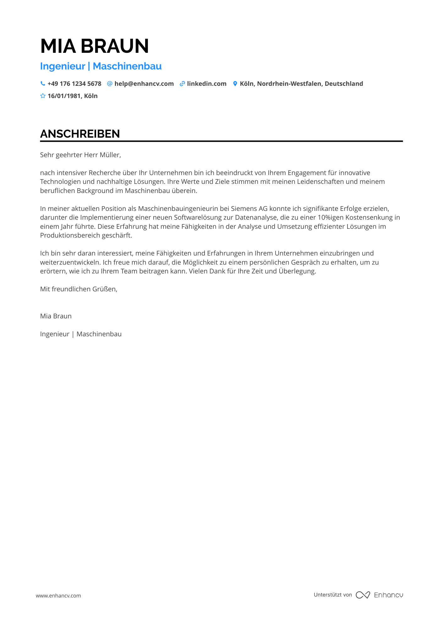 Ingenieur ohne Berufserfahrung Resume Example