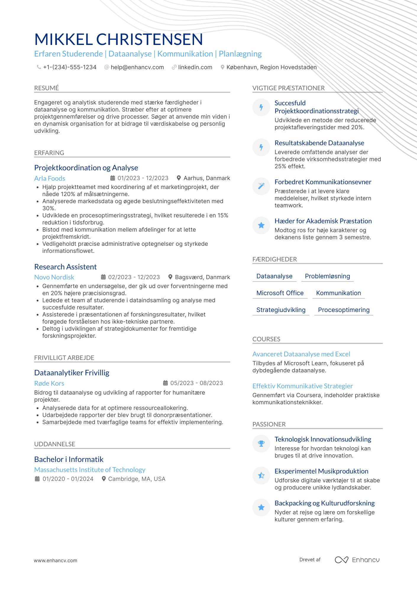 CV til Erfaren Studerende Resume Example