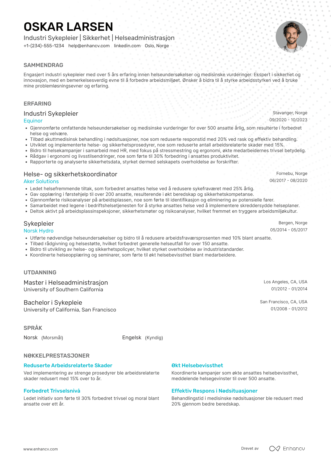 CV for Industri Sykepleier Resume Example