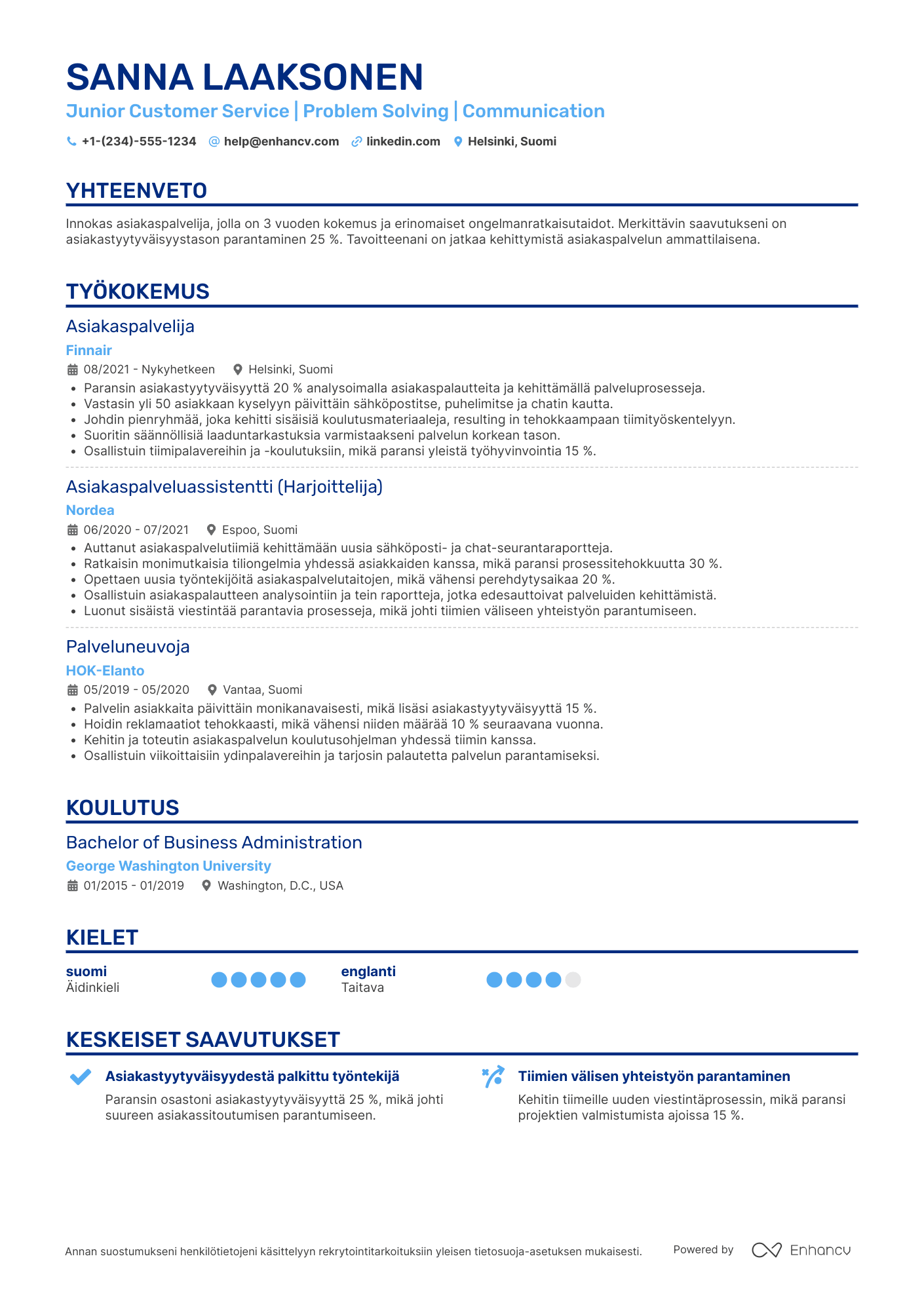 Ansioluettelo Aloitteleva Asiakaspalvelija Resume Example