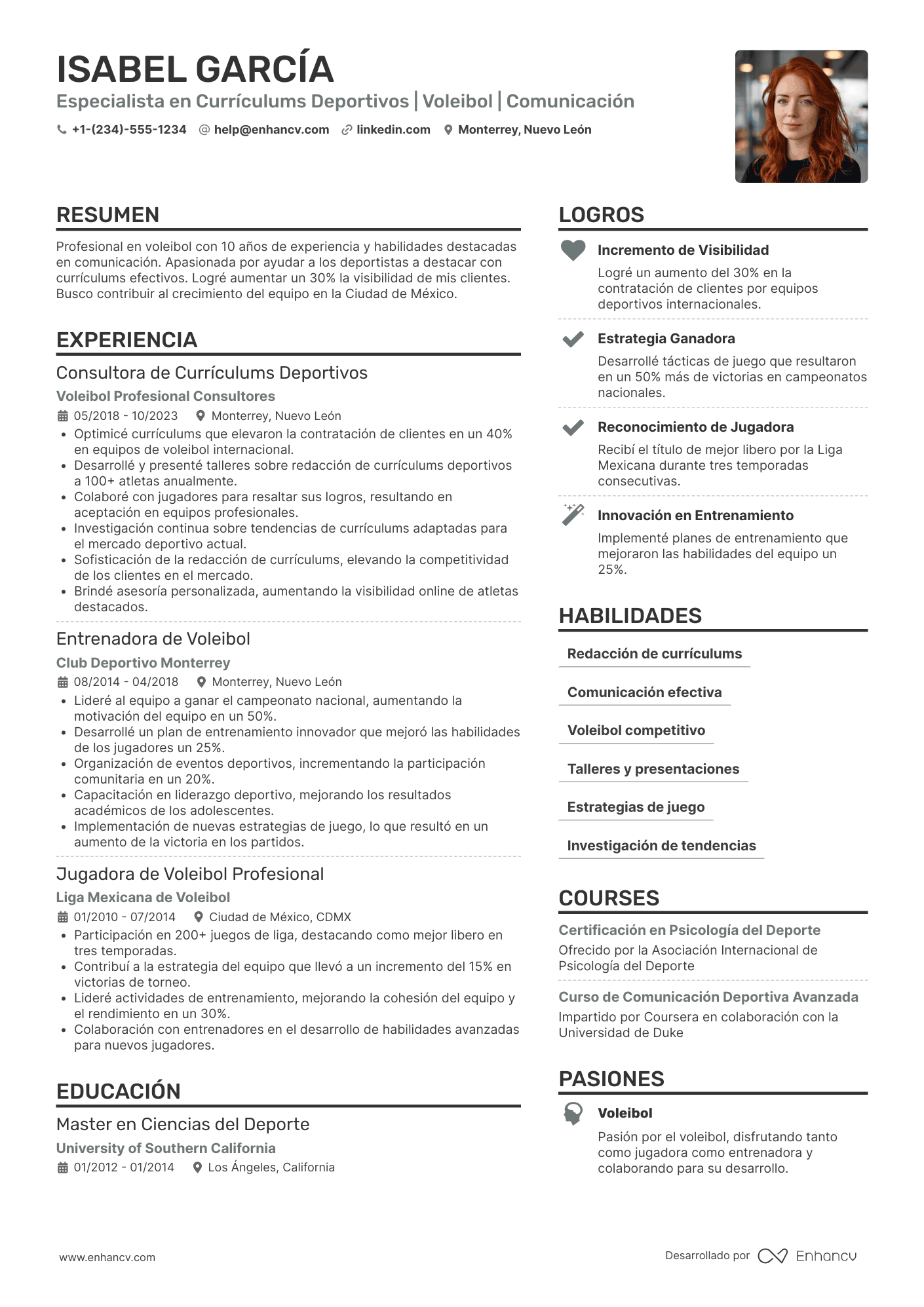 Ejemplo de currículum deportivo de voleibol Resume Example