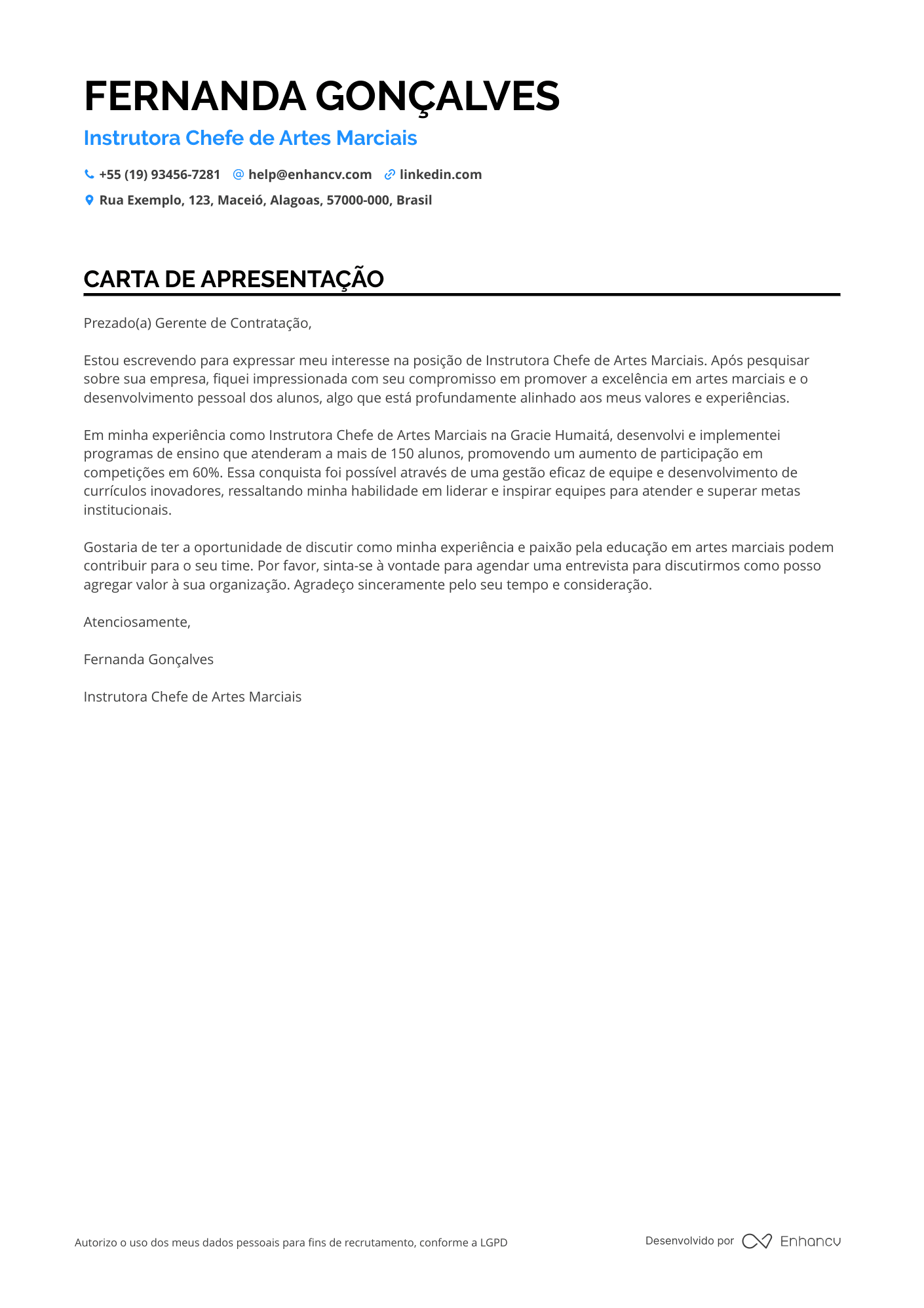 Atleta de Artes Marciais Resume Example