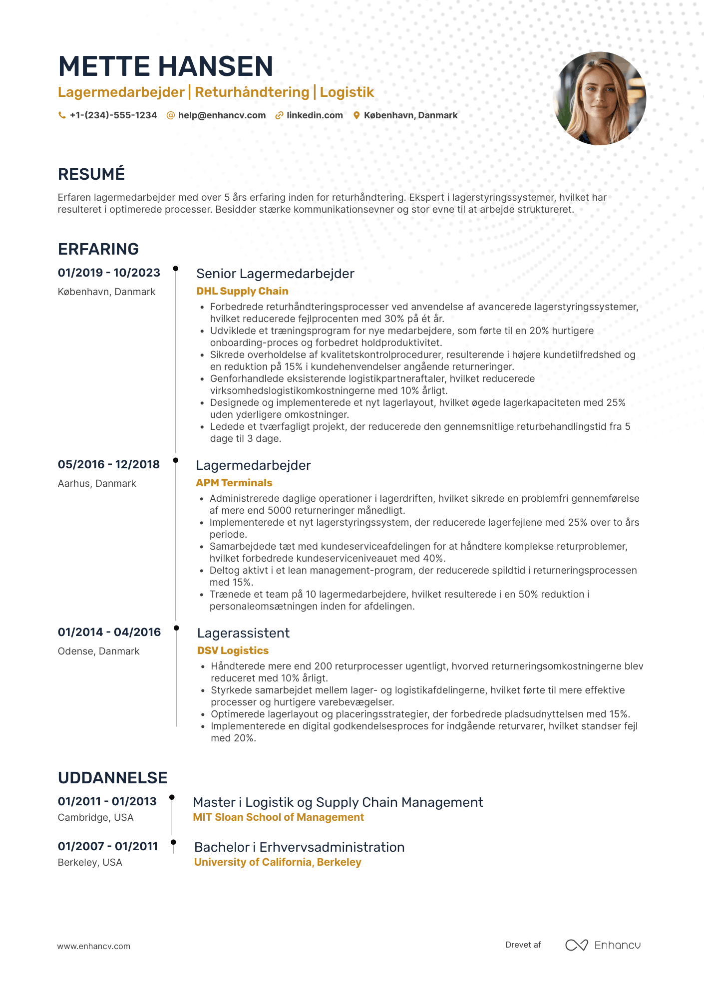 CV til Lagermedarbejder til returhåndtering Resume Example