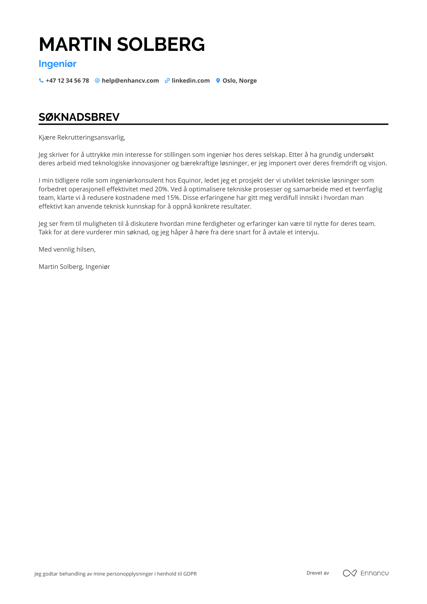 Søknadsbrev for Nyutdannede Ingeniør Resume Example