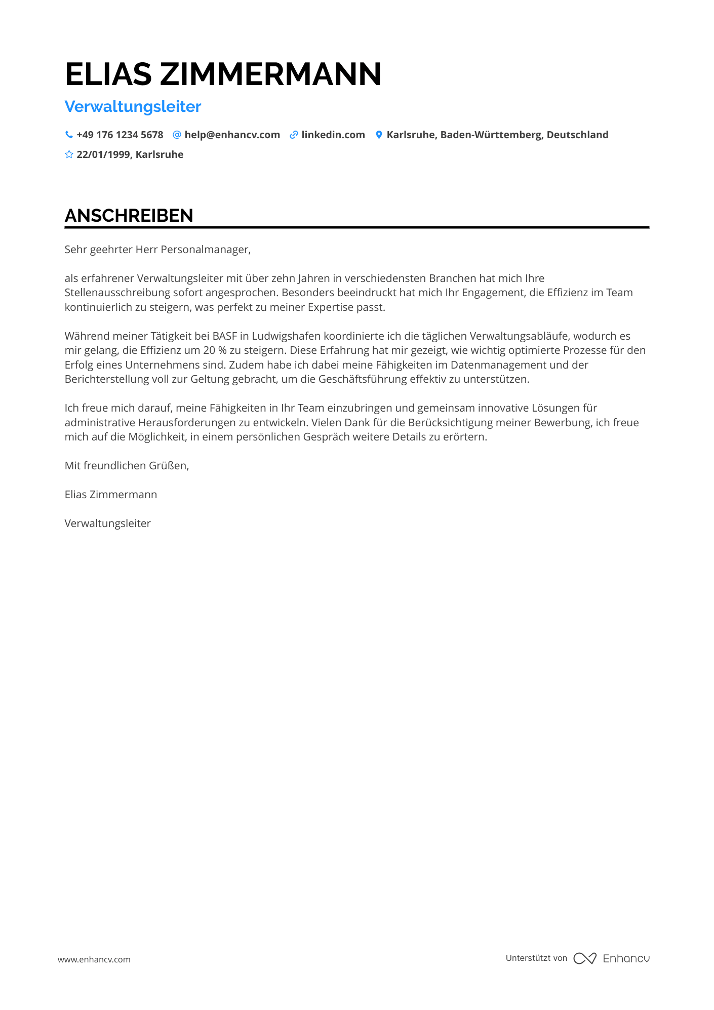 Erfahrener Verwaltungsassistent Resume Example