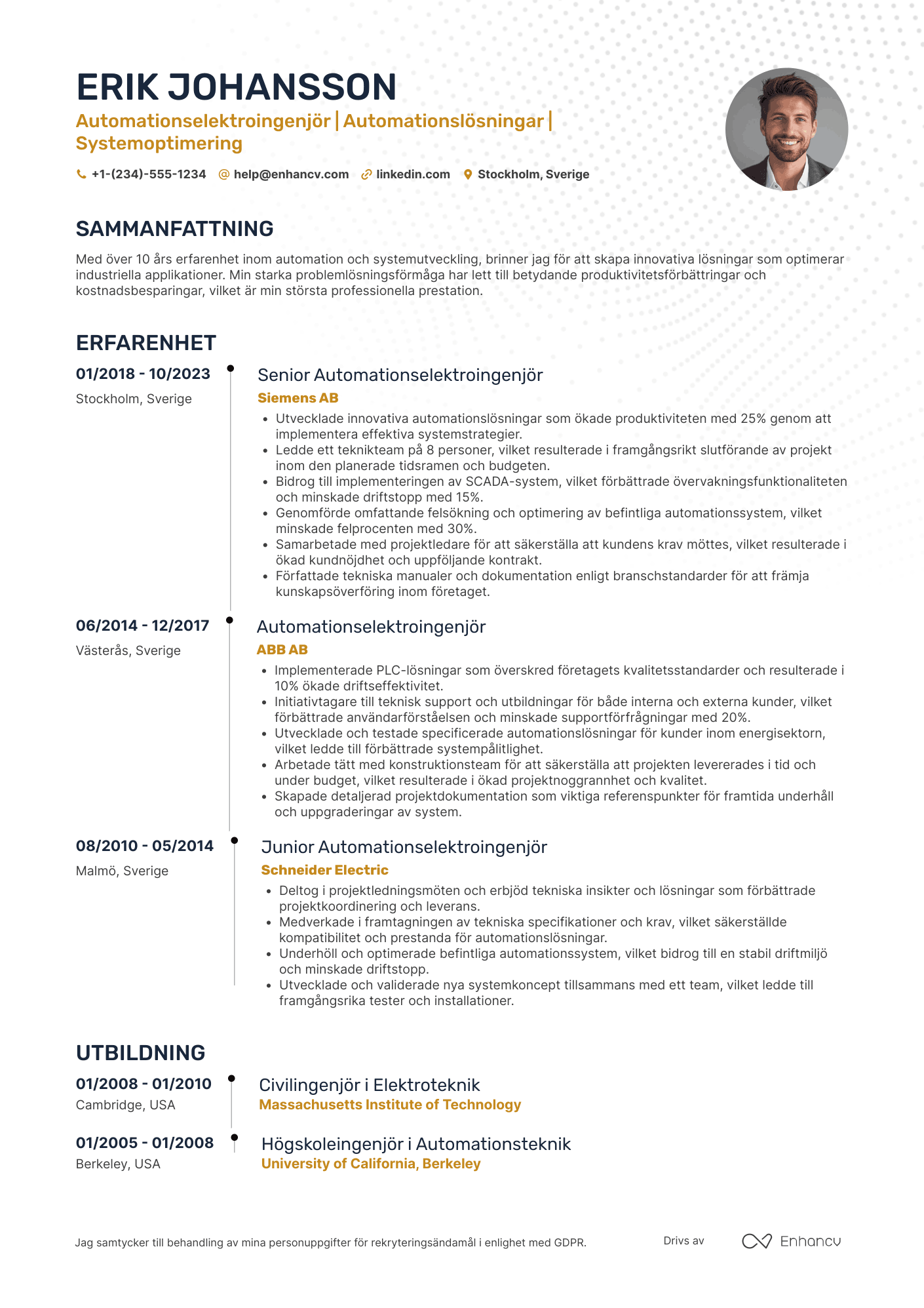 CV för Automationselektroingenjör Resume Example