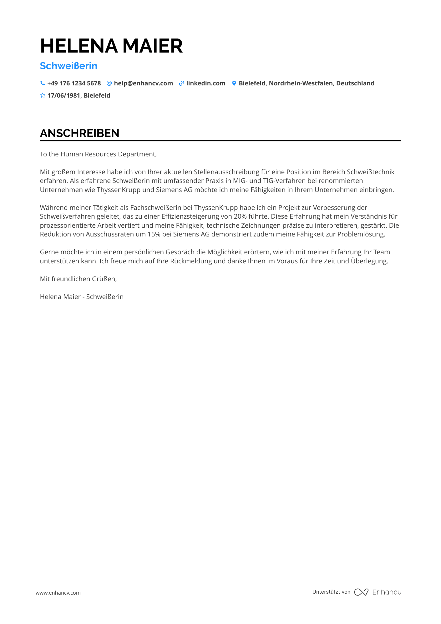 Einstiegslevel Schweißer Resume Example