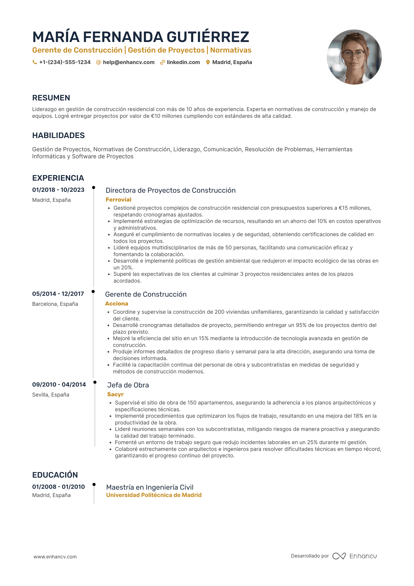 CV gerente de construcción residencial Resume Example