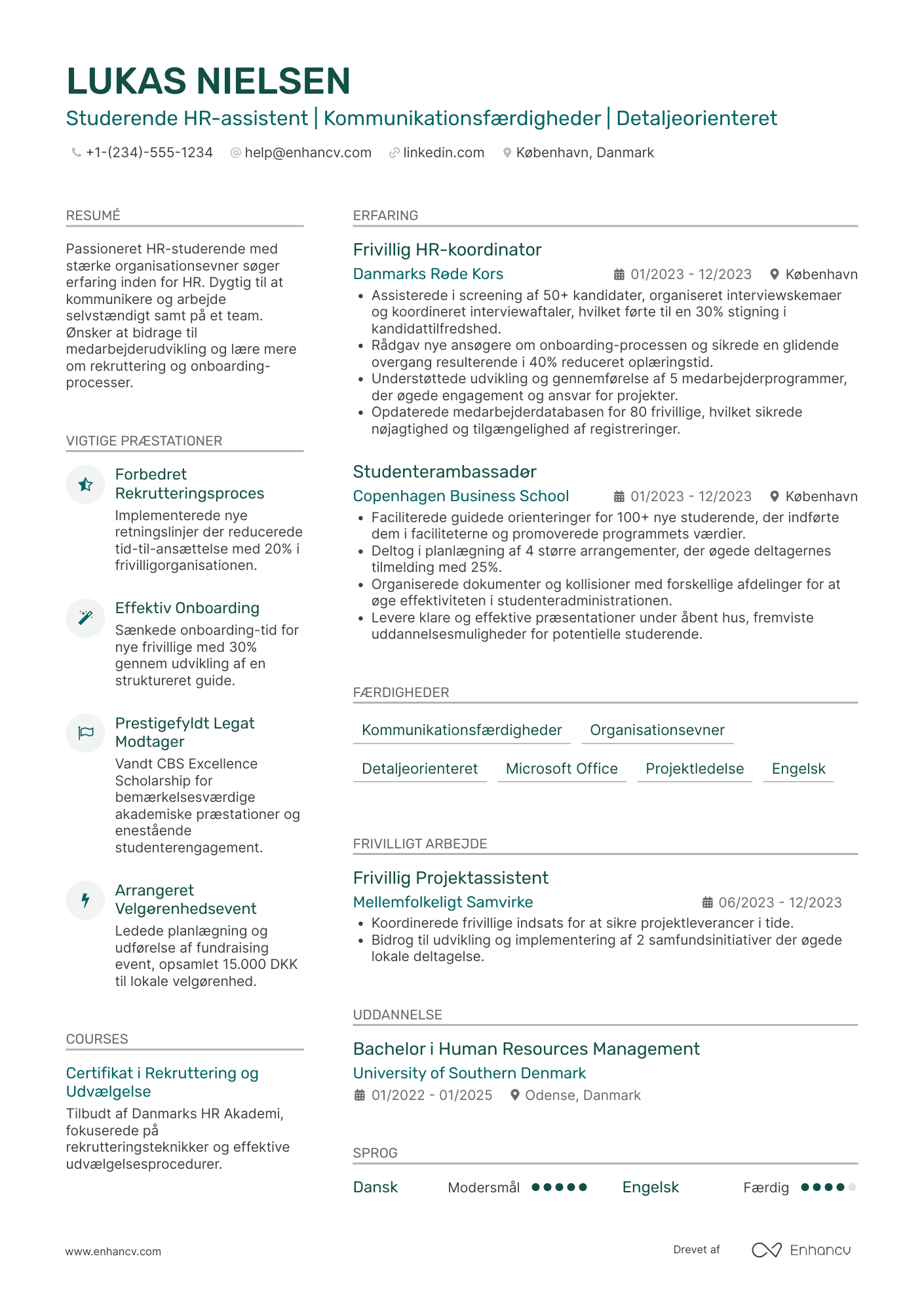 CV til Studerende HR assistent Resume Example