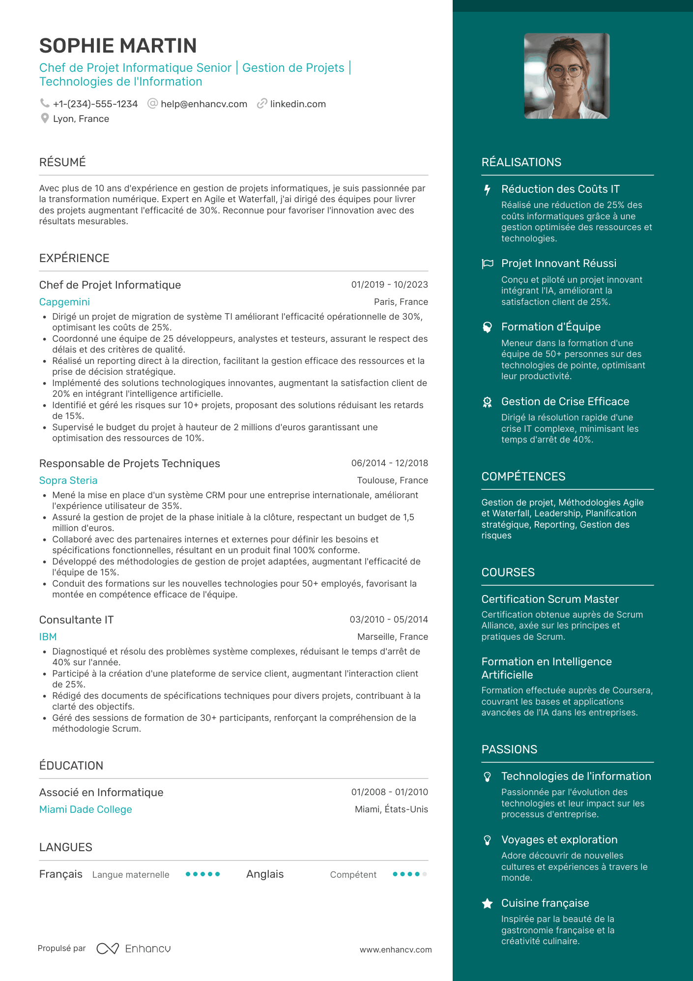 CV de chef·fe de projet informatique senior Resume Example