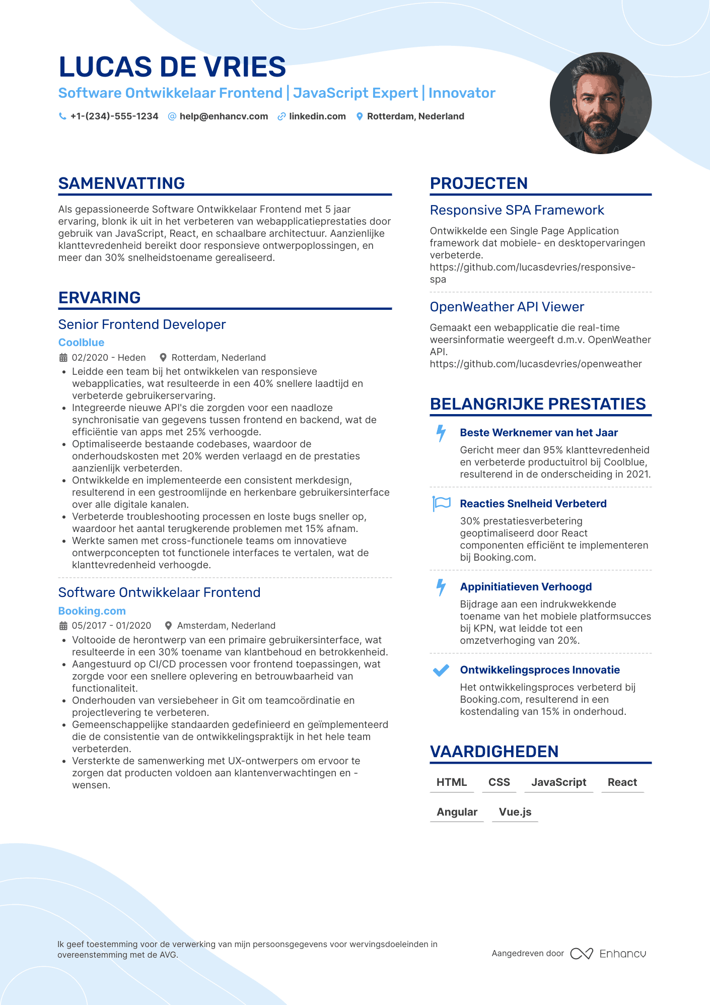 CV voor Software Ontwikkelaar Frontend Resume Example