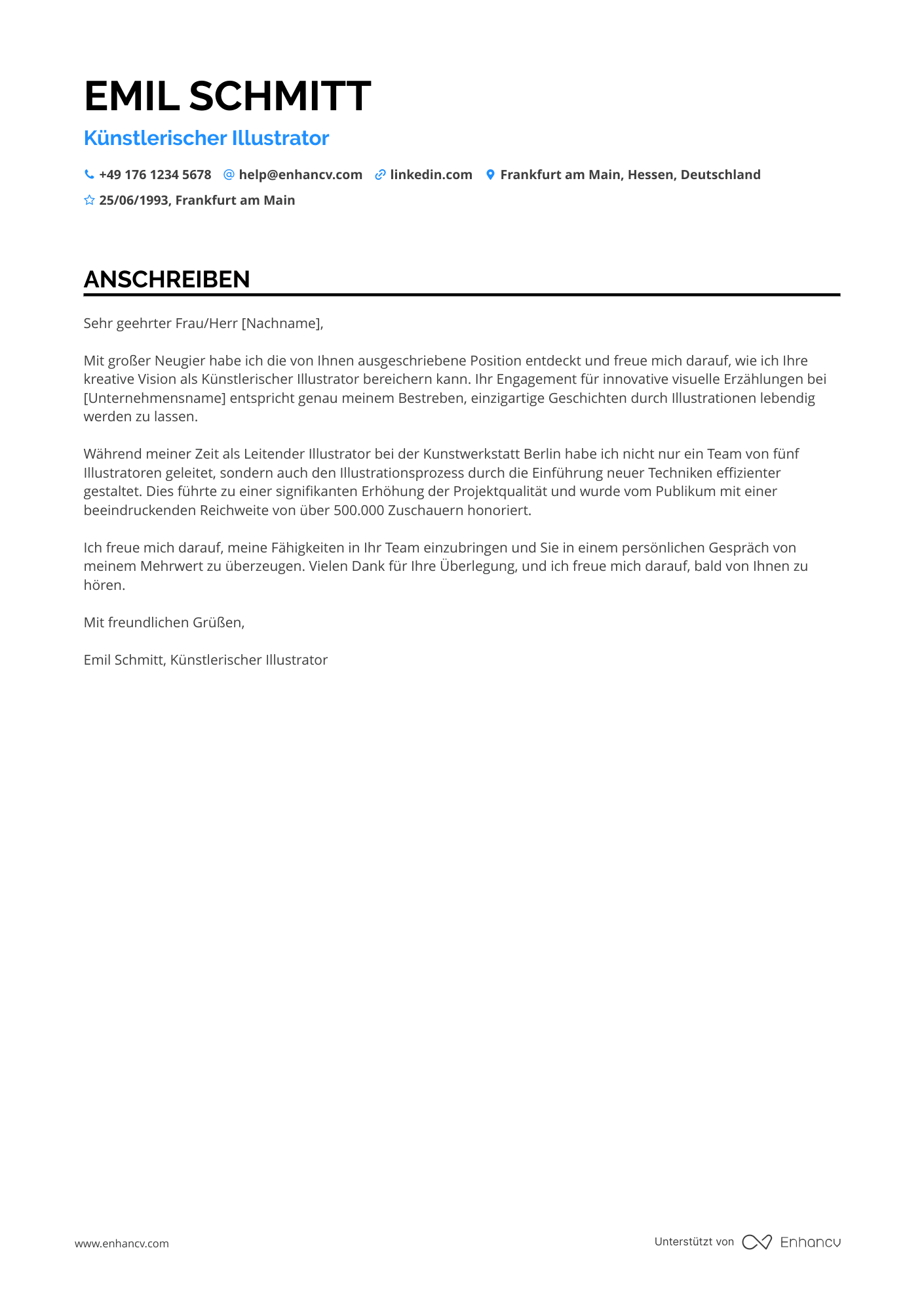 Künstlerischer Illustrator Resume Example