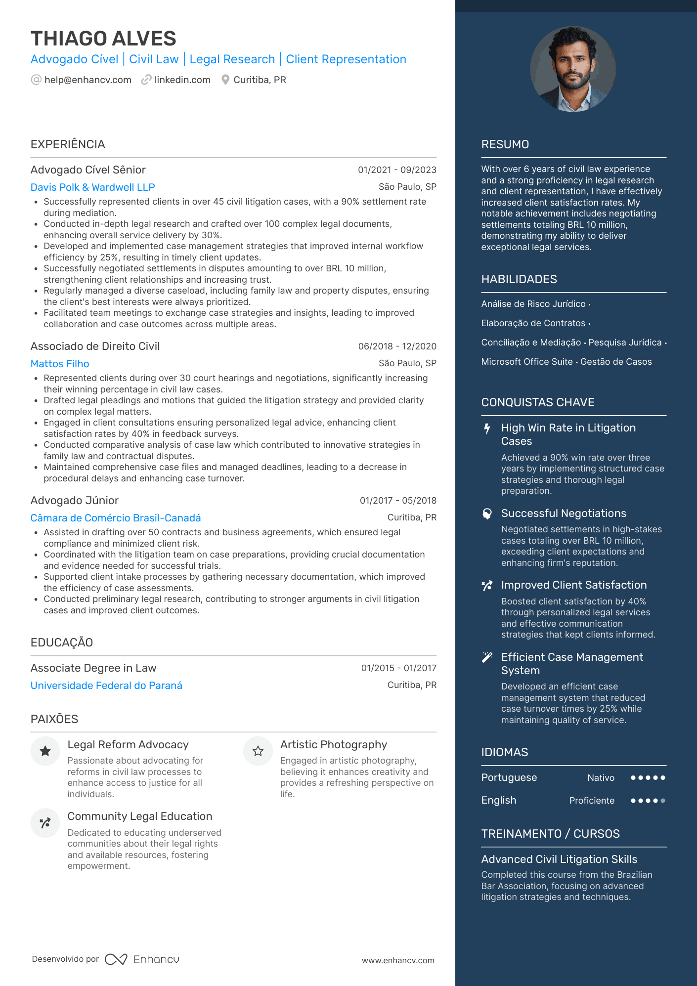 Advogado cível Resume Example