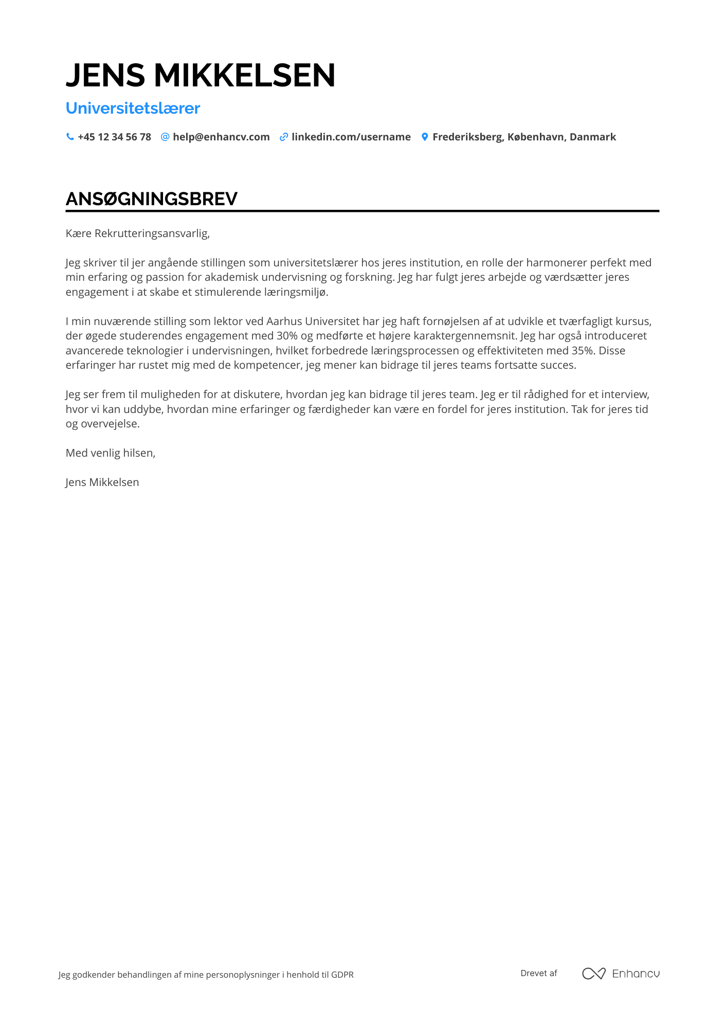 Ansøgningsbrev til Universitetslærer Resume Example