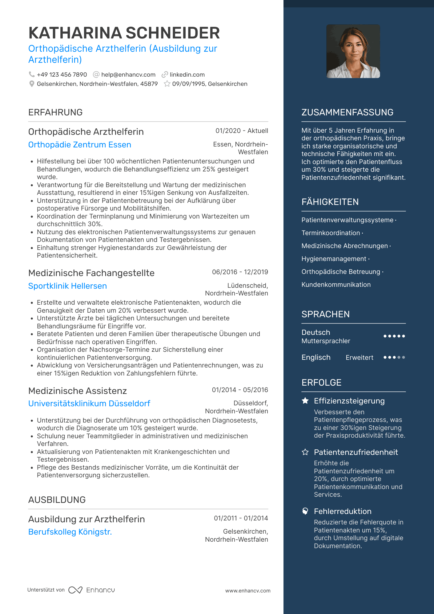 Lebenslauf als Orthopädische Arzthelferin Resume Example