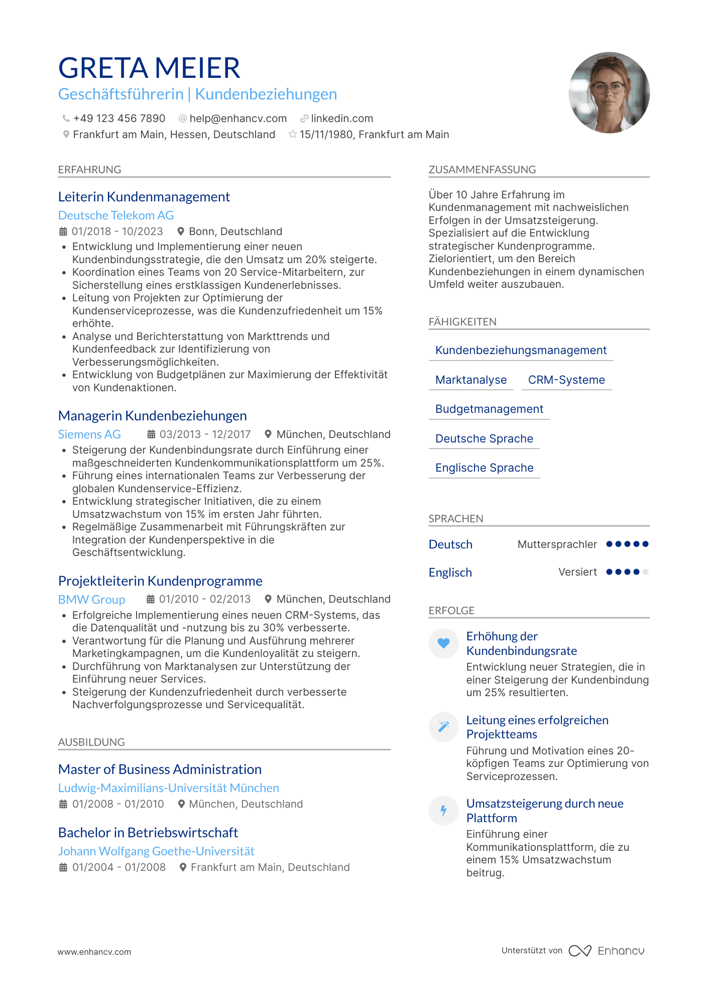Lebenslauf als Geschäftsführer für Kundenbeziehungen Resume Example