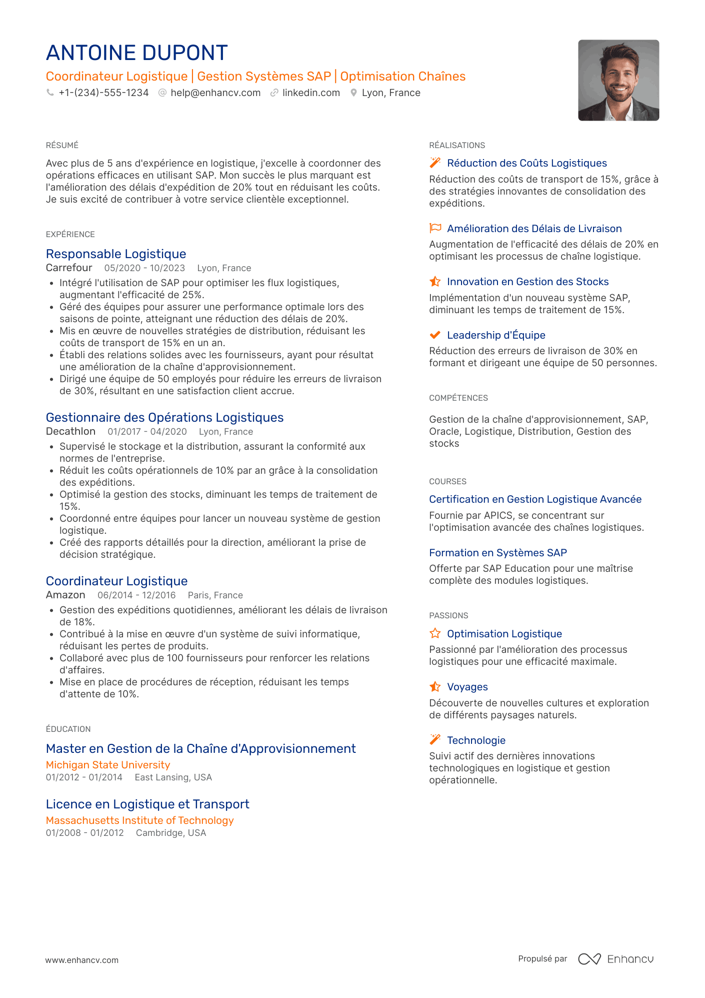 Exemple de CV de coordinateur logistique Resume Example